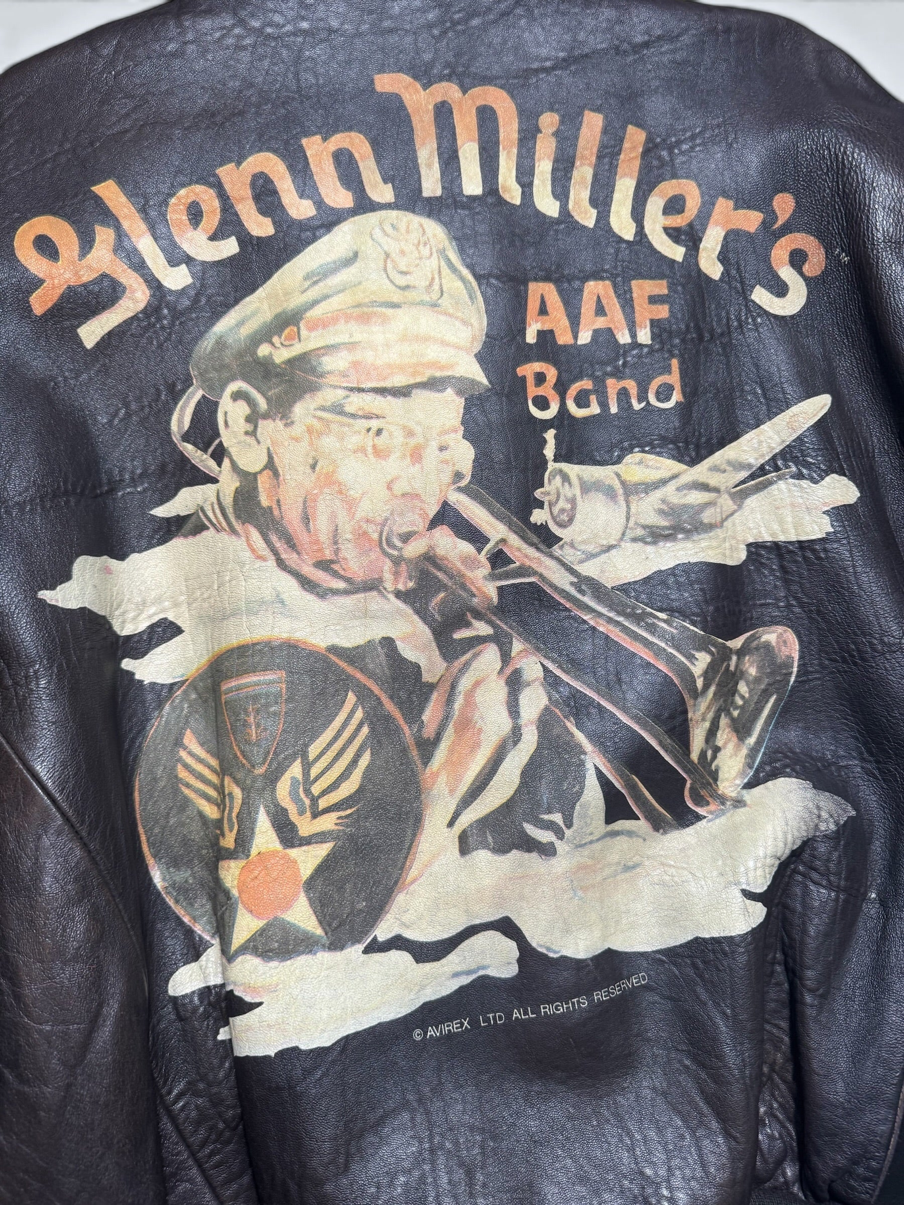 Jacket cuir cowhide flight A-2 Avirex usaf Glenn Millers nose art black 1998 - XL