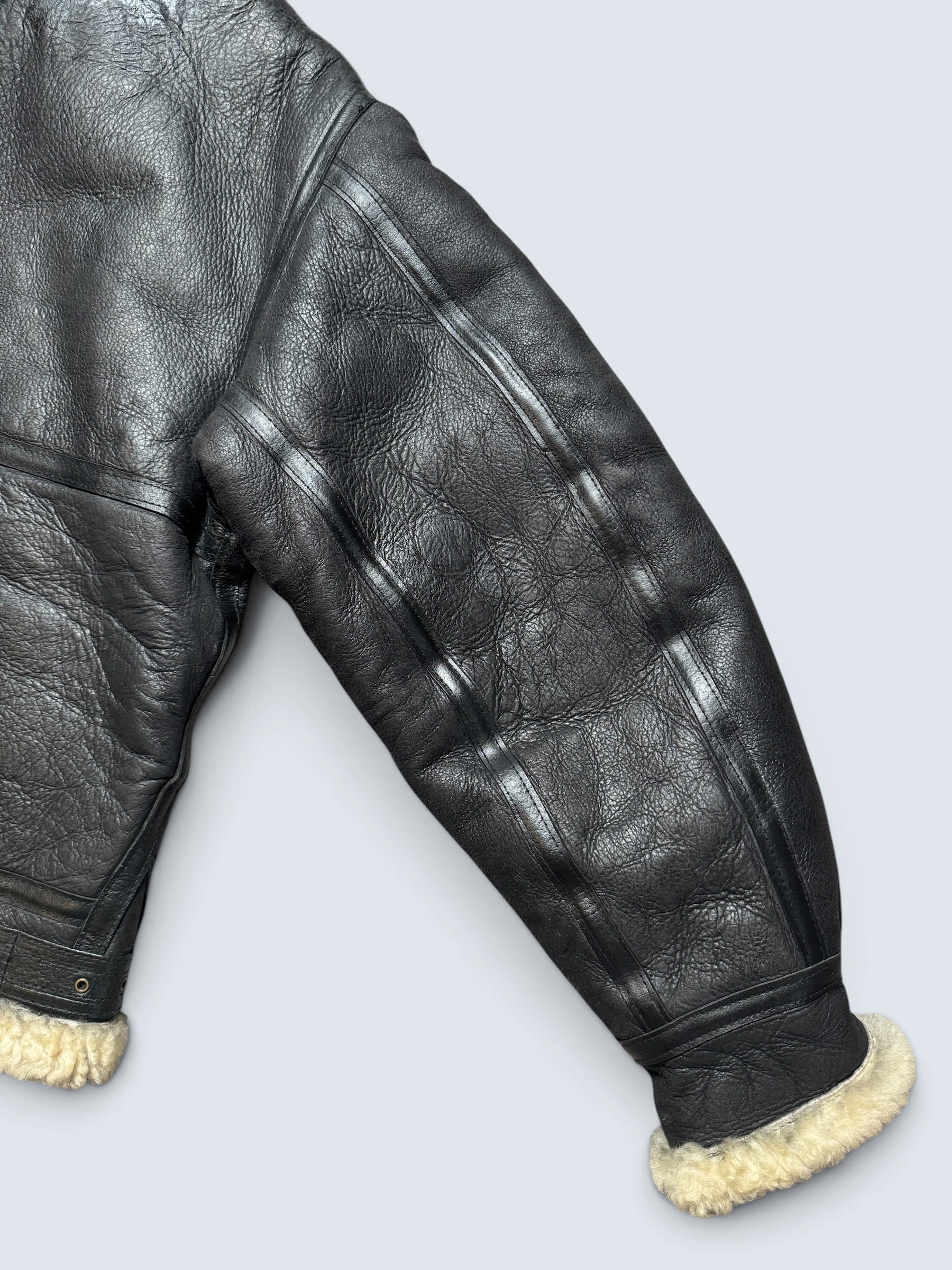 Jacket cuir flight shearling B-3 Octopus Army usaf black vintage 1992 - 38 (S)