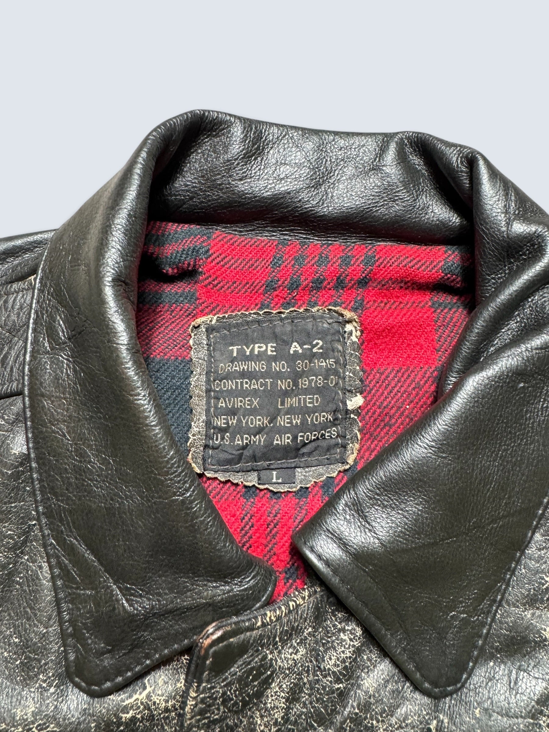 Jacket cuir cowhide bomber flight A-2 Avirex usa flag usaf nose art 90's - L