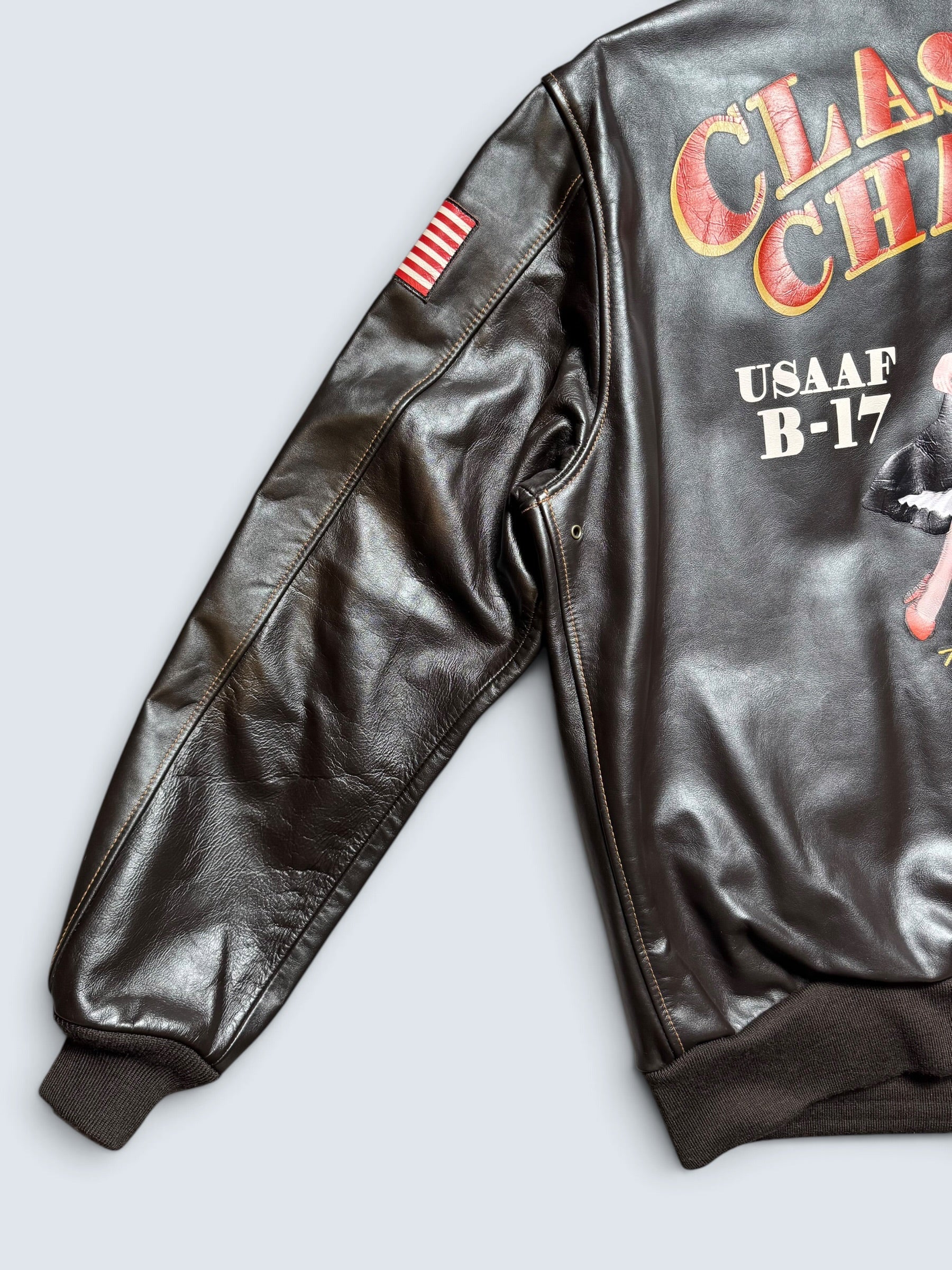 Jacket cuir cowhide flight A-2 Avirex LTD Japan exclusive usaf nose art full patch black - 44 (XL)