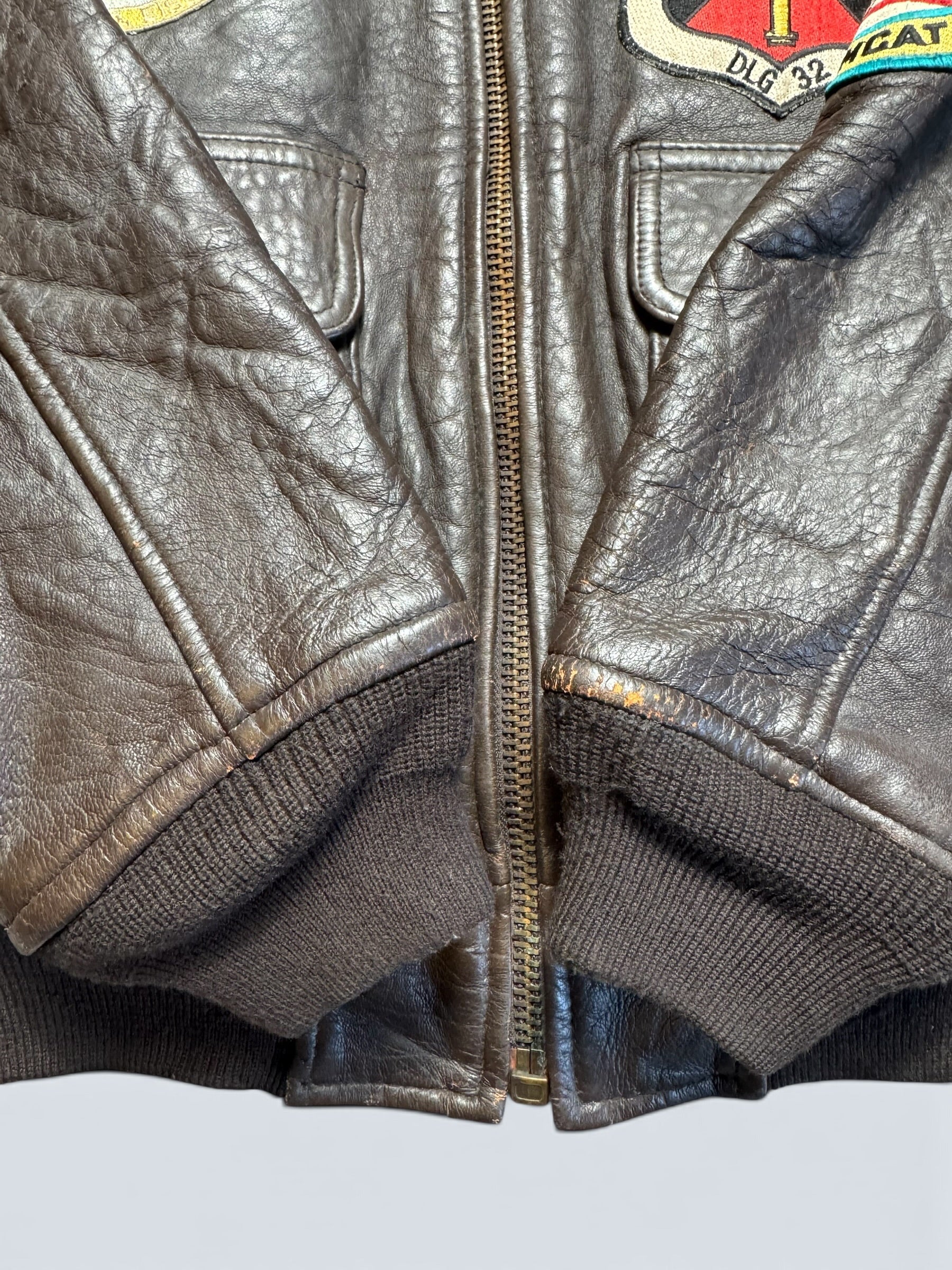Jacket cuir cowhide flight G-1 Avirex Top Gun usn full patch black vintage 90’s - S/M