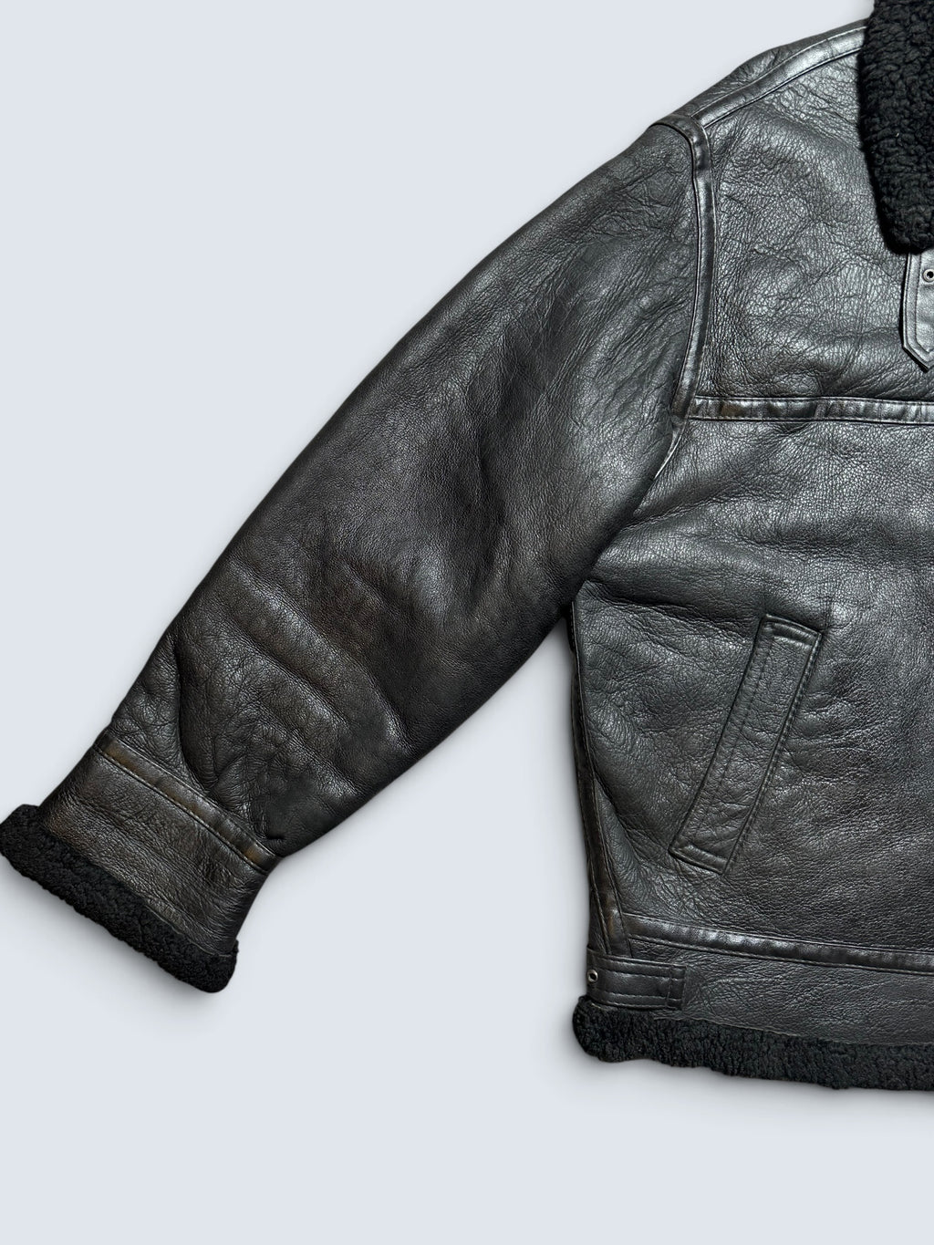 Jacket cuir bomber flight shearling aviator B-3 Aviation Co usaf black vintage 90’s - XL/XXL