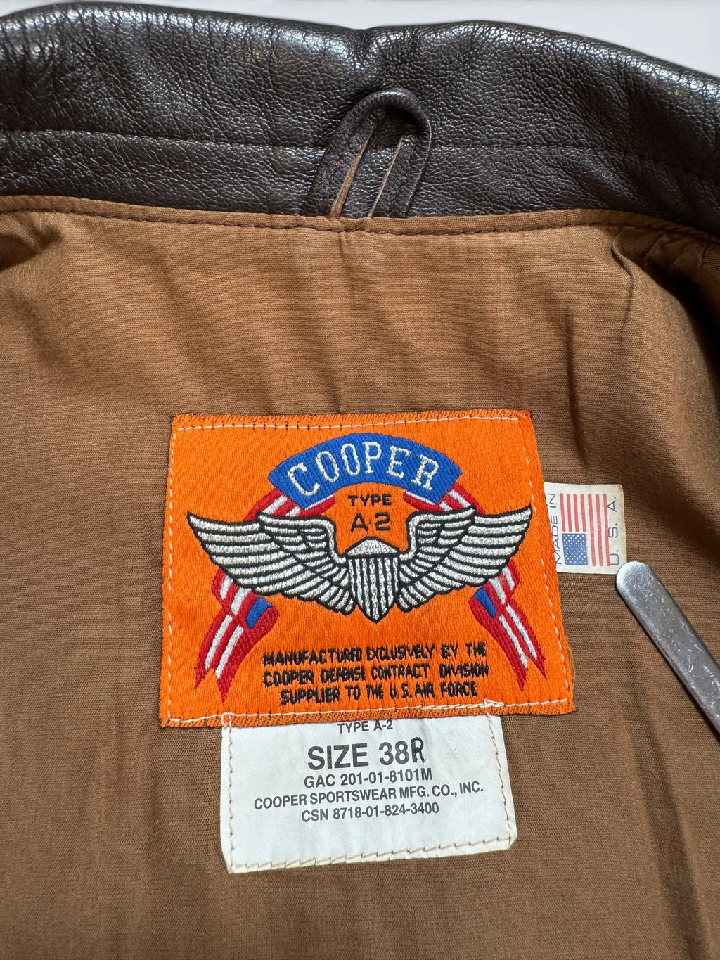 Jacket cuir goatskin flight A-2 Cooper usa usaf Little Gem nose art patch black 80’s - 38 (M)