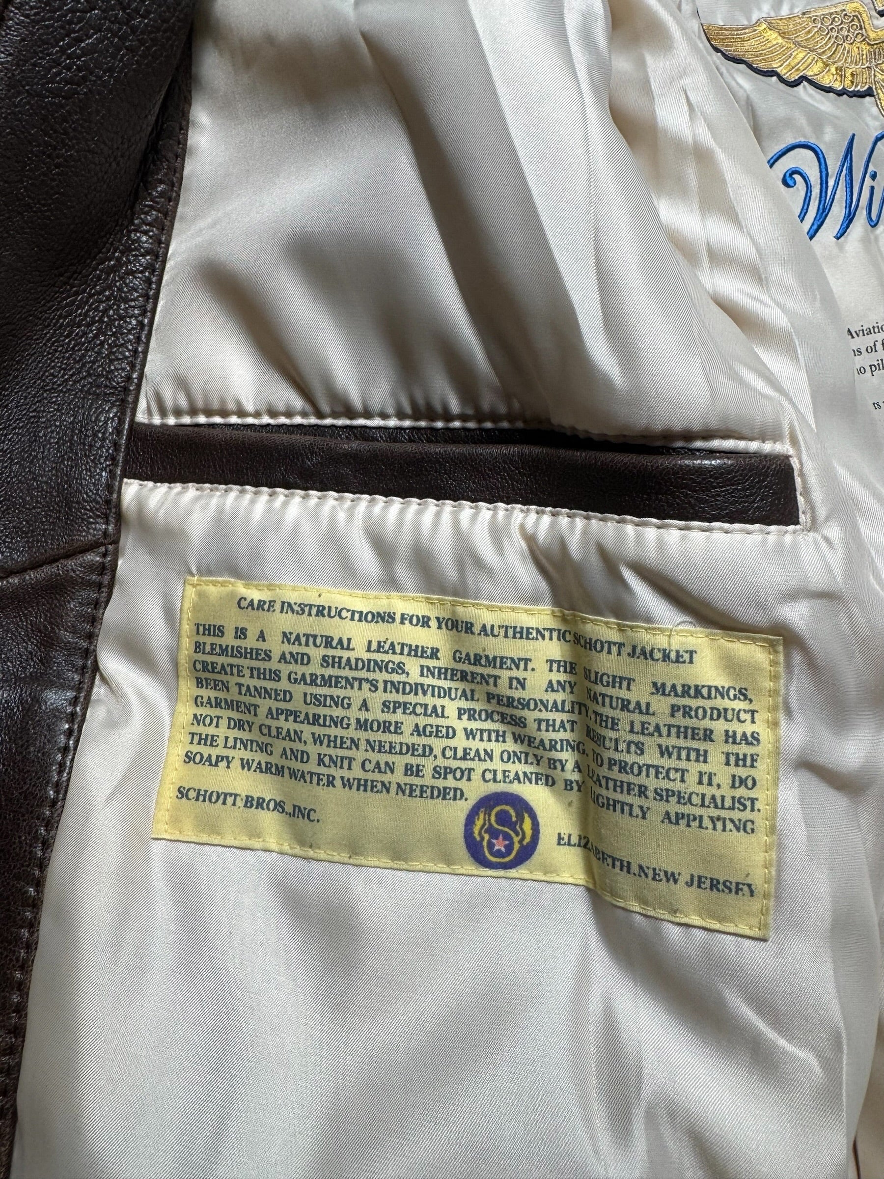 Jacket cuir lambskin flight G-1 Schott NYC Wings Of Gold Top Gun usn full patch nose art black - M (XL)