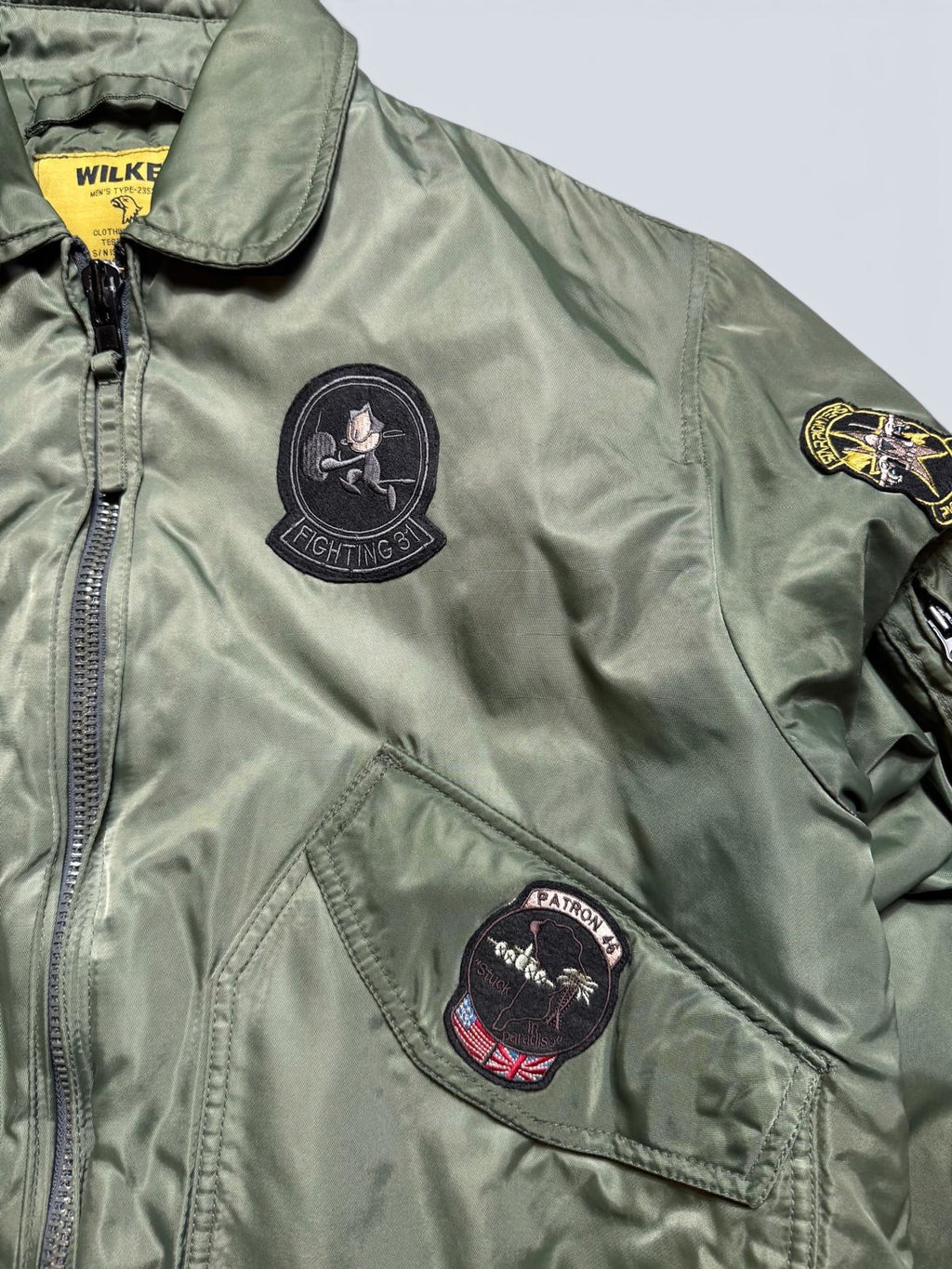Jacket bomber flight CWU-45P Wilker Industries full patch kaki vintage 00’s - L