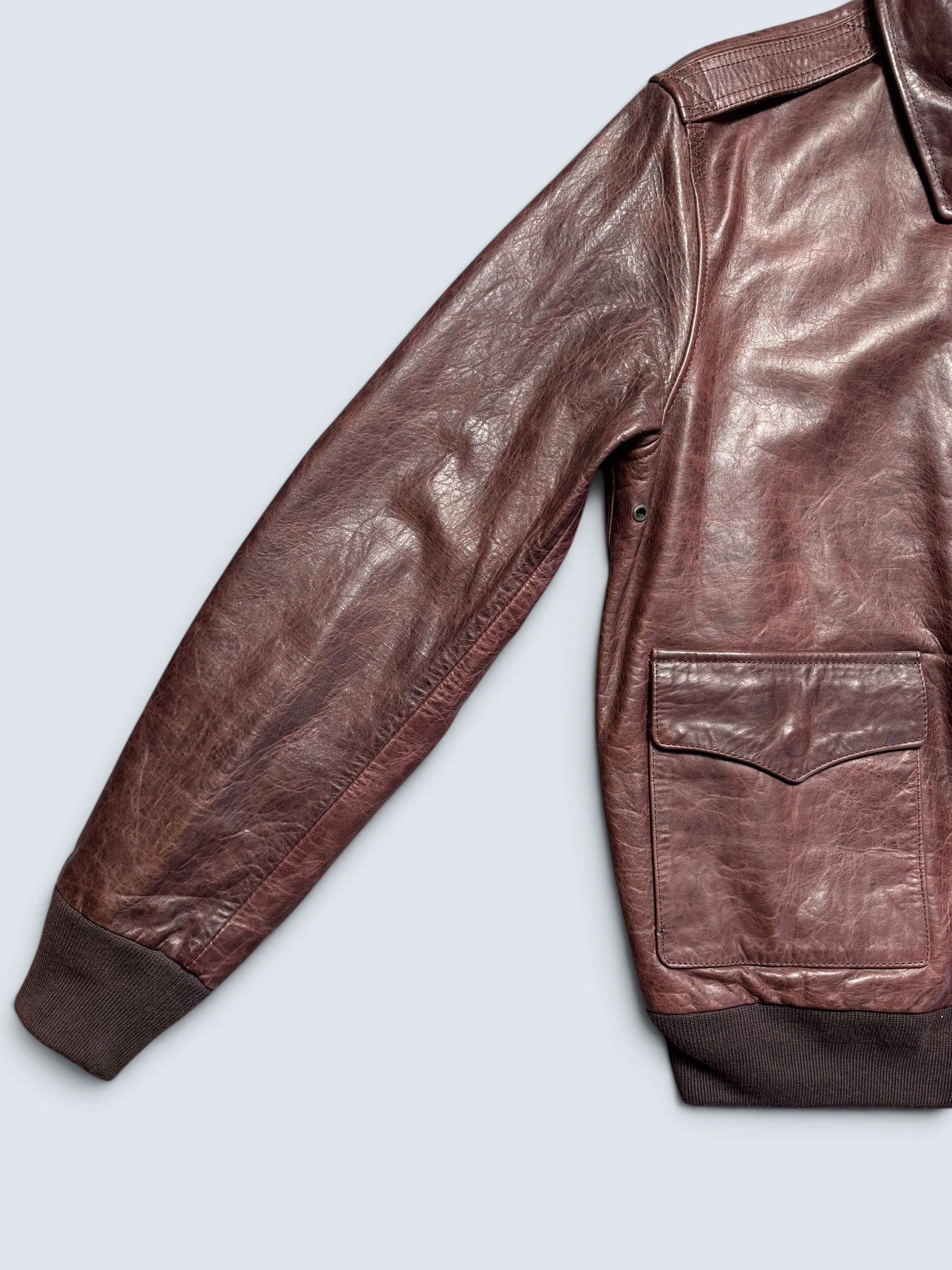Jacket cuir horsehide flight A-2 Curphey Leather Hell's Angels patch & nose art usaf brown - 42 (L)