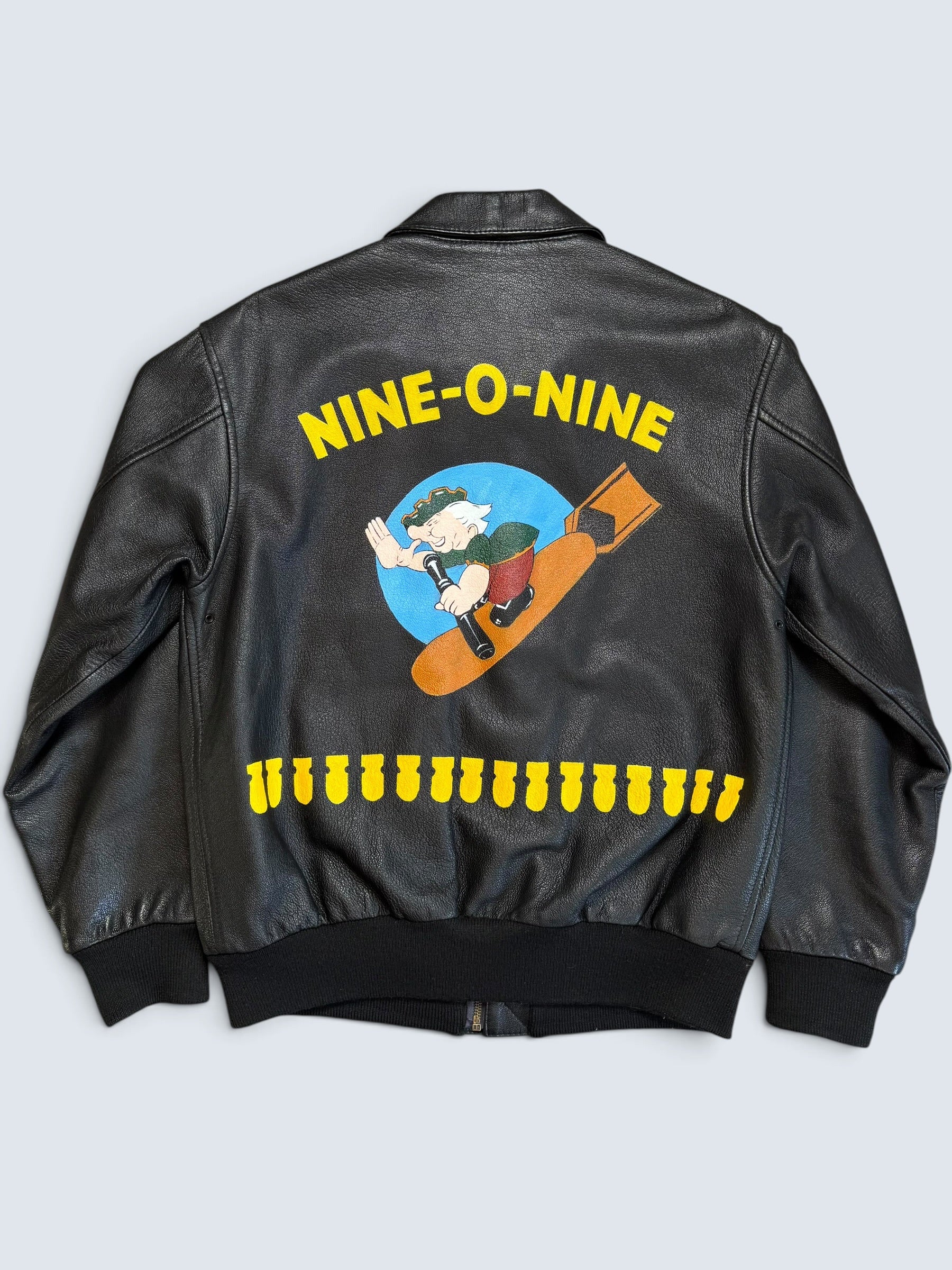 Jacket cuir goatskin flight A-2 Cooper usa usaf Nine-o-Nine nose art patch black 80’s - 40 (M)