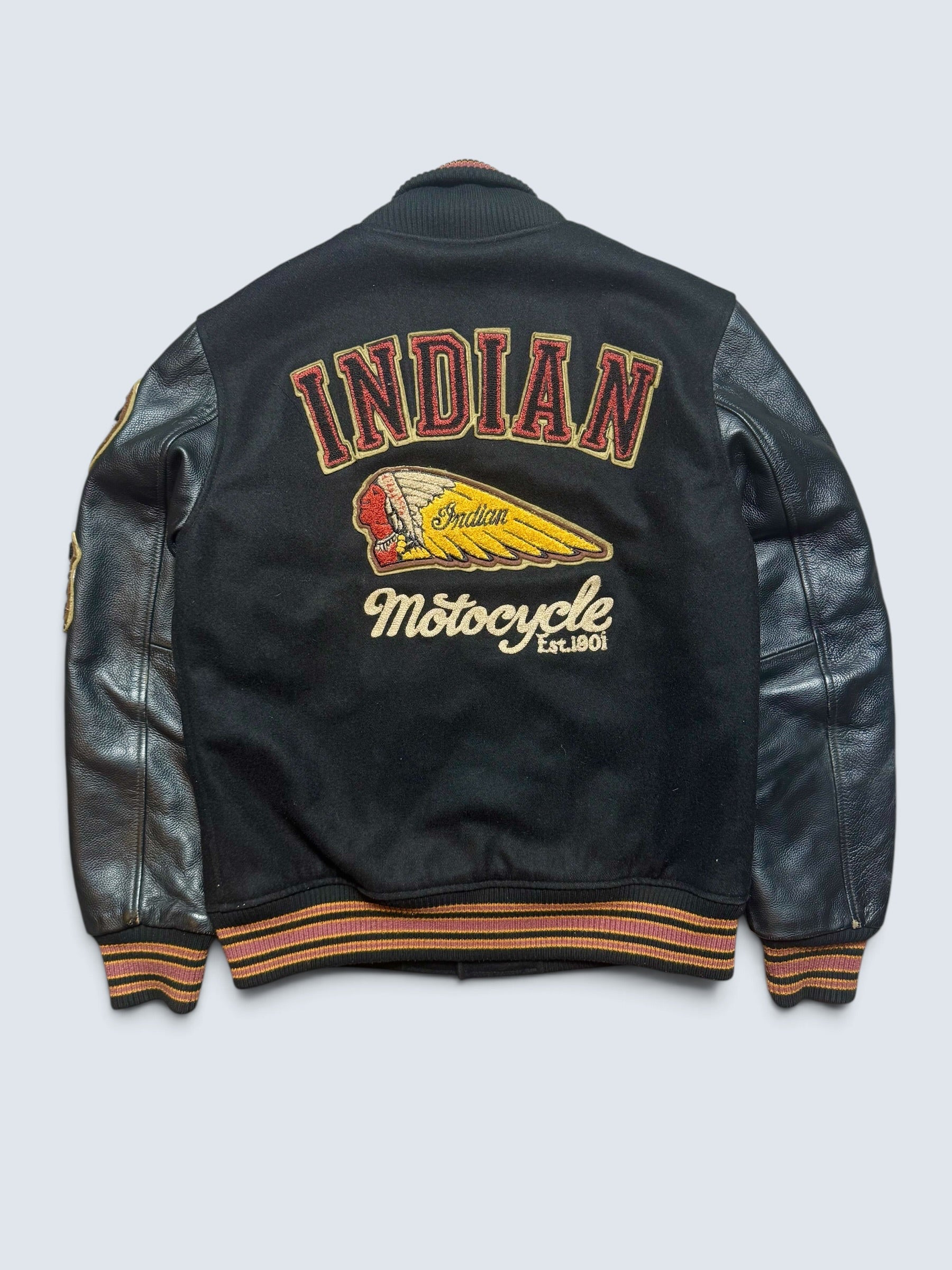 Jacket teddy varsity cuir Indian Motorcycle Japan edition black 00's - M