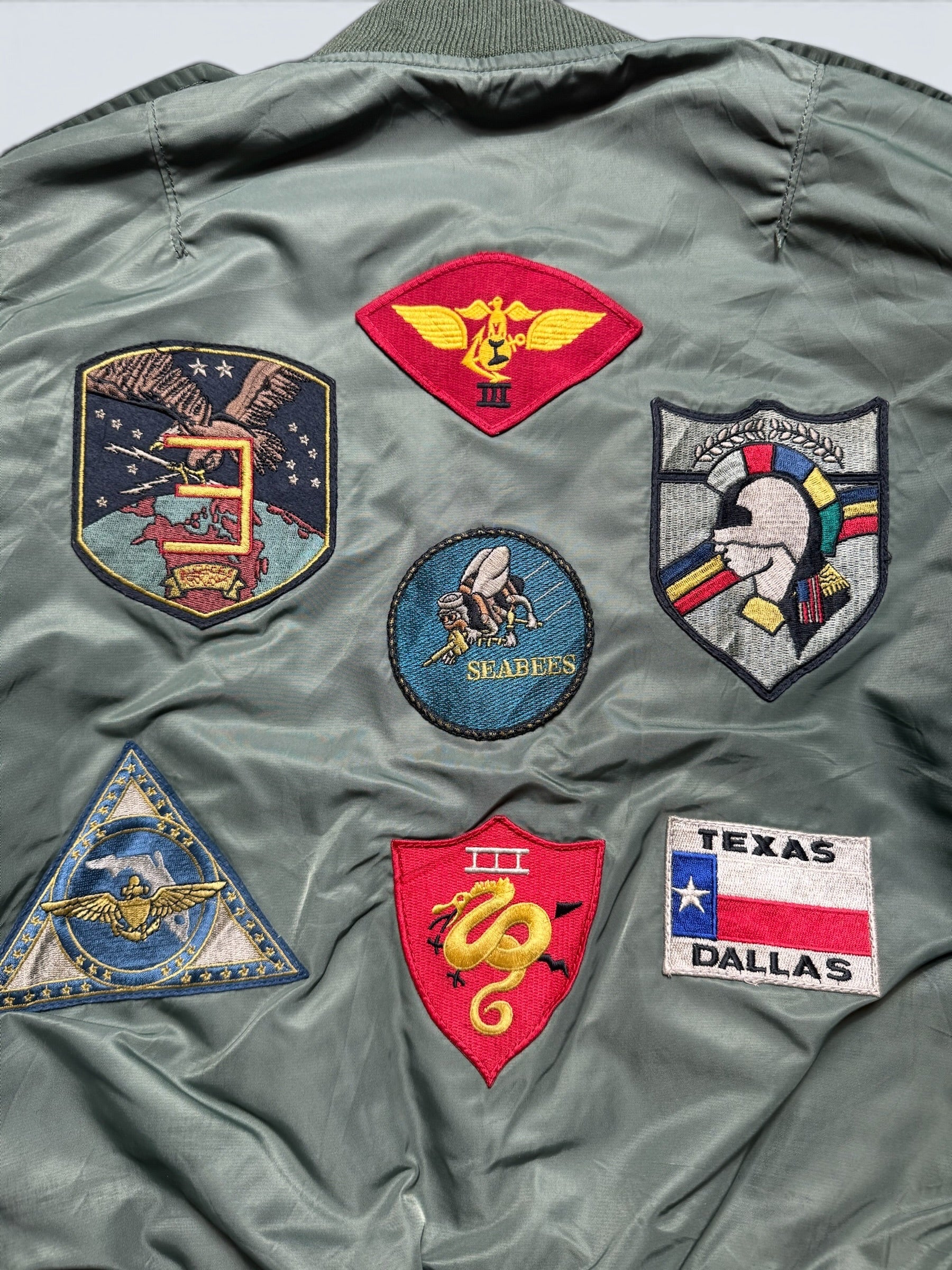 Jacket bomber flight L-2b Avirex ltd top gun usaf full patch kaki vintage 90’s - S/M