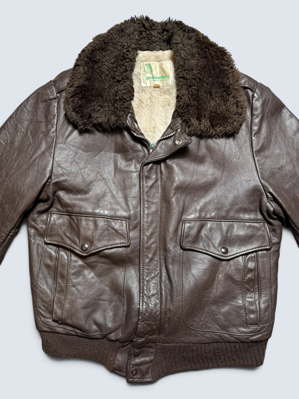 Jacket cuir cowhide flight bomber Gino Leathers made in USA black 70’s - 42 (M)