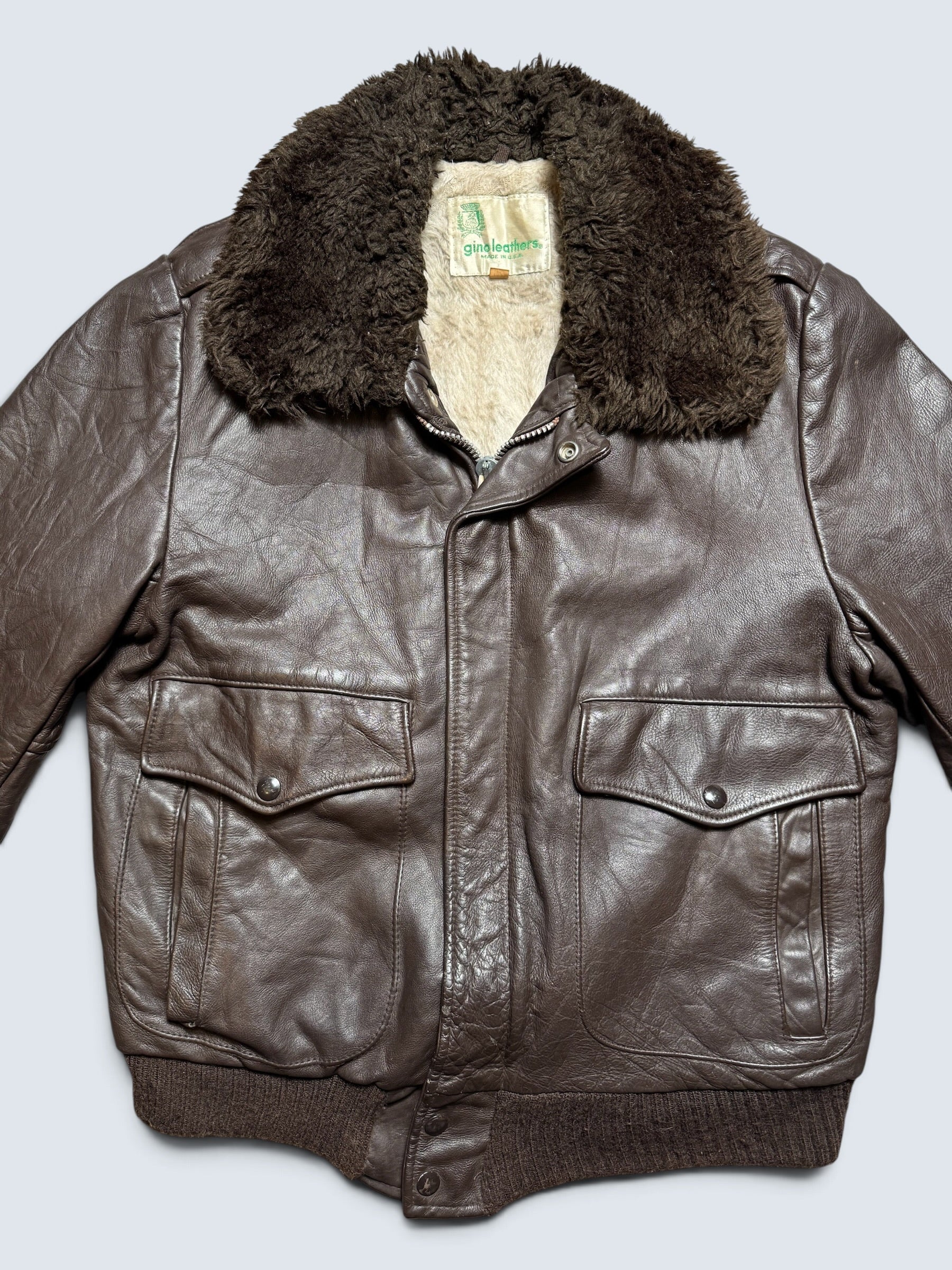 Jacket cuir cowhide flight bomber Gino Leathers made in USA black 70’s - 42 (M)