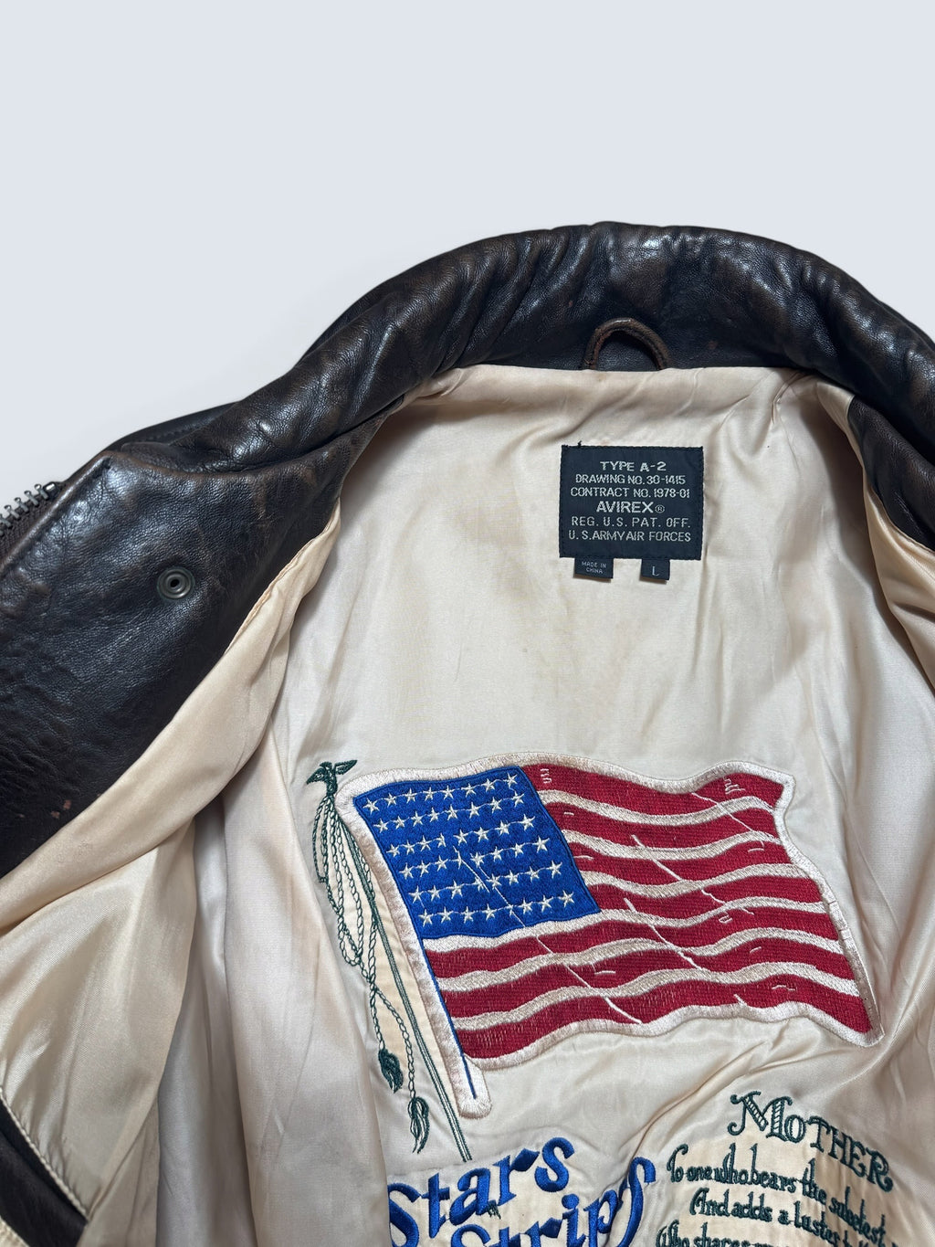 Jacket cuir cowhide flight A-2 Avirex usaf Glenn Millers nose art black 1998 - XL