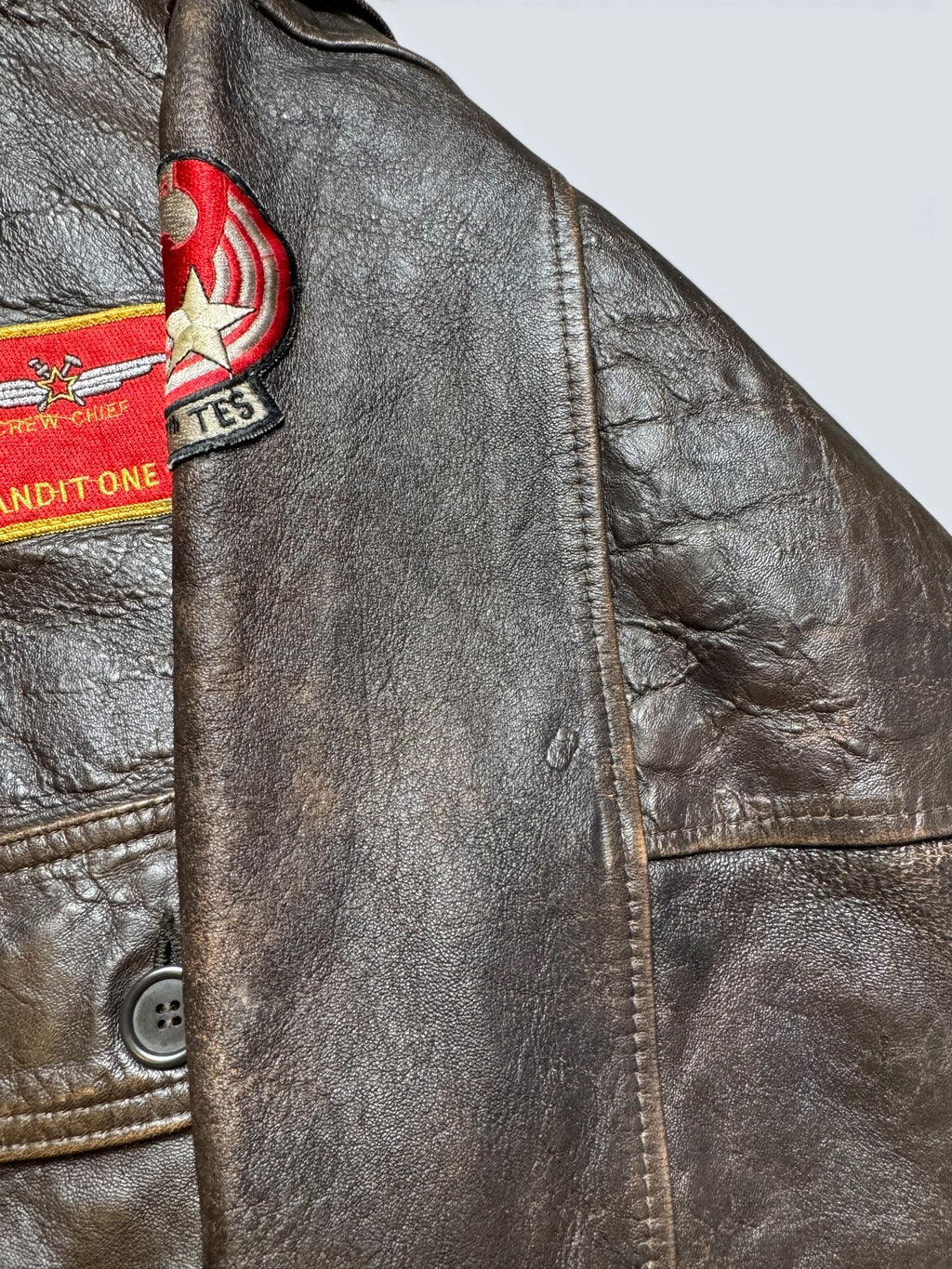 Jacket cuir cowhide flight G-1 Avirex usn full patch Mig-29 brown 1990 - XS/S