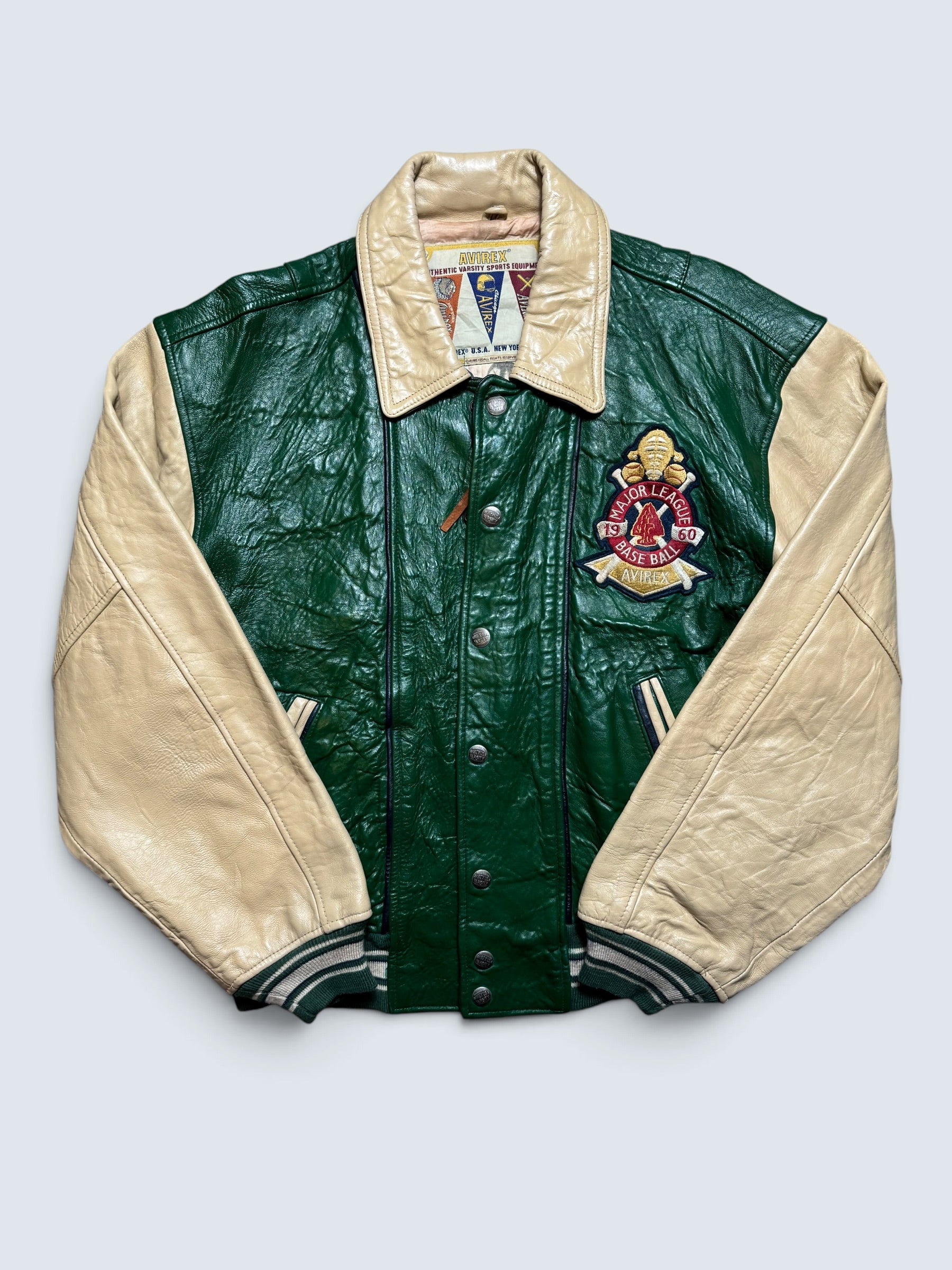 Jacket varsity baseball sport Avirex ltd hawk team made in usa green vintage 90’s - L/XL