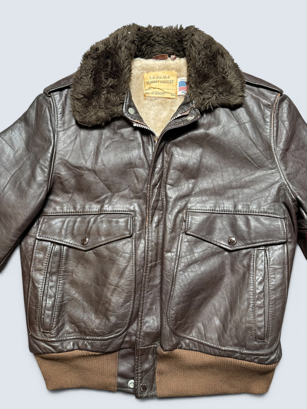 Jacket cuir cowhide flight bomber Schott NYC 674MS made in USA black 70’s - 40 (M)