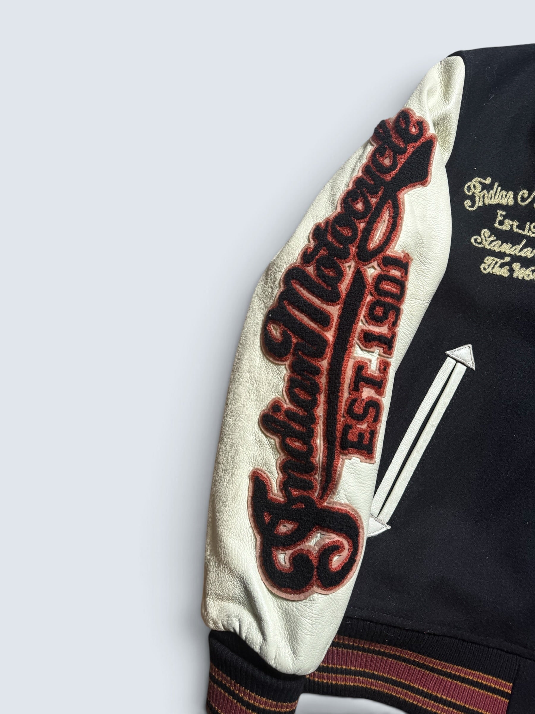 Jacket teddy varsity cuir Indian Motorcycle Japan edition black & white 00's - S