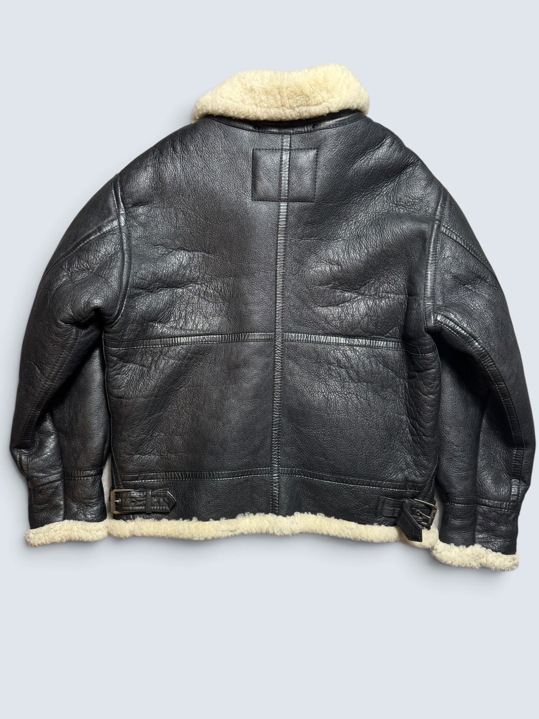 Jacket cuir bomber flight shearling B-3 Wind Armor usaf black vintage 90’s - M