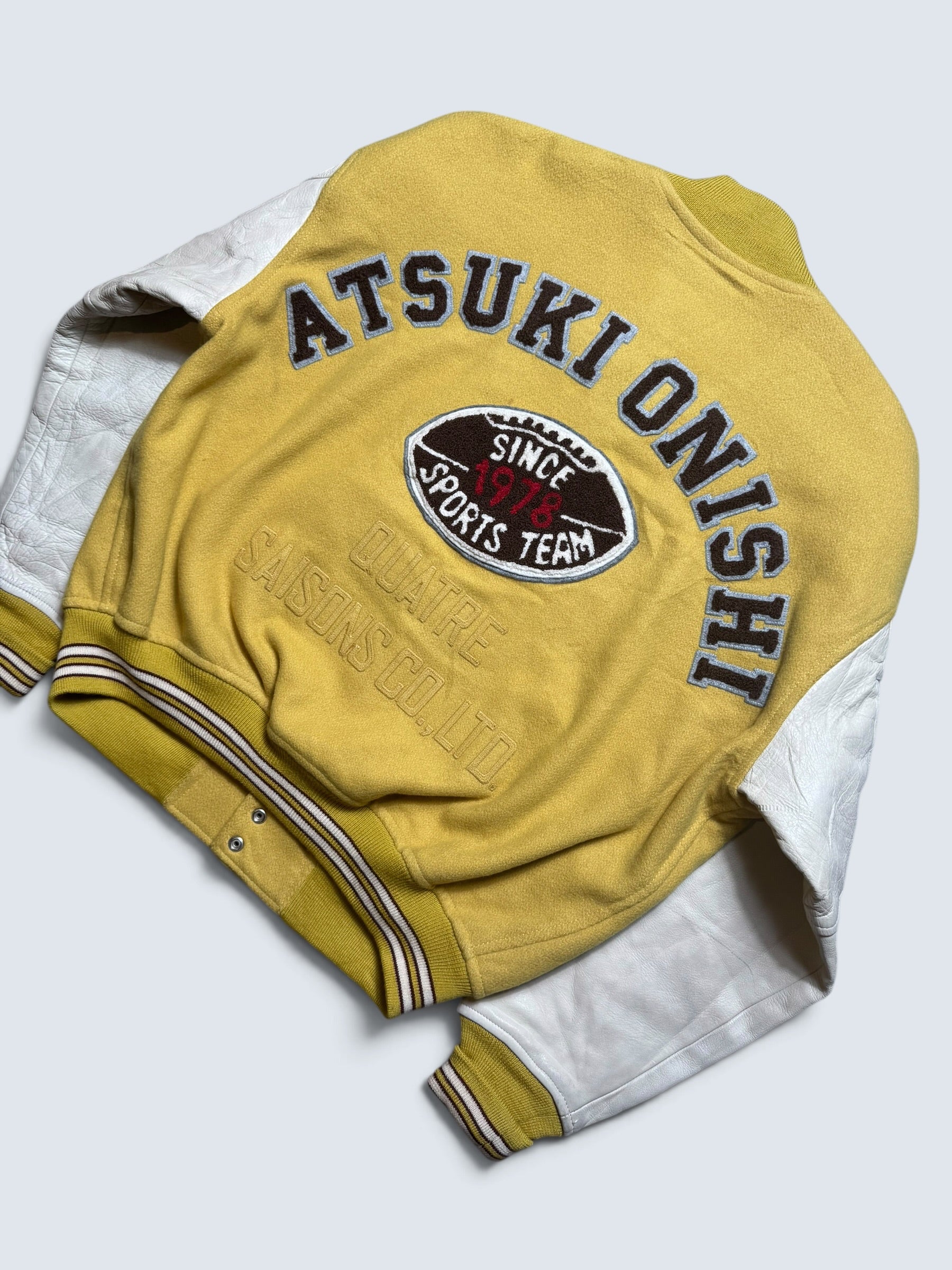 Jacket teddy varsity baseball coton & leather Atsuki Onishi made in Japan yellow vintage 90’s - M