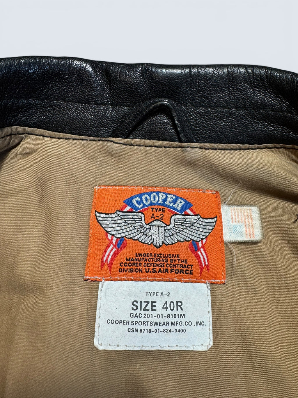 Jacket cuir goatskin flight A-2 Cooper usa usaf Nine-o-Nine nose art patch black 80’s - 40 (M)