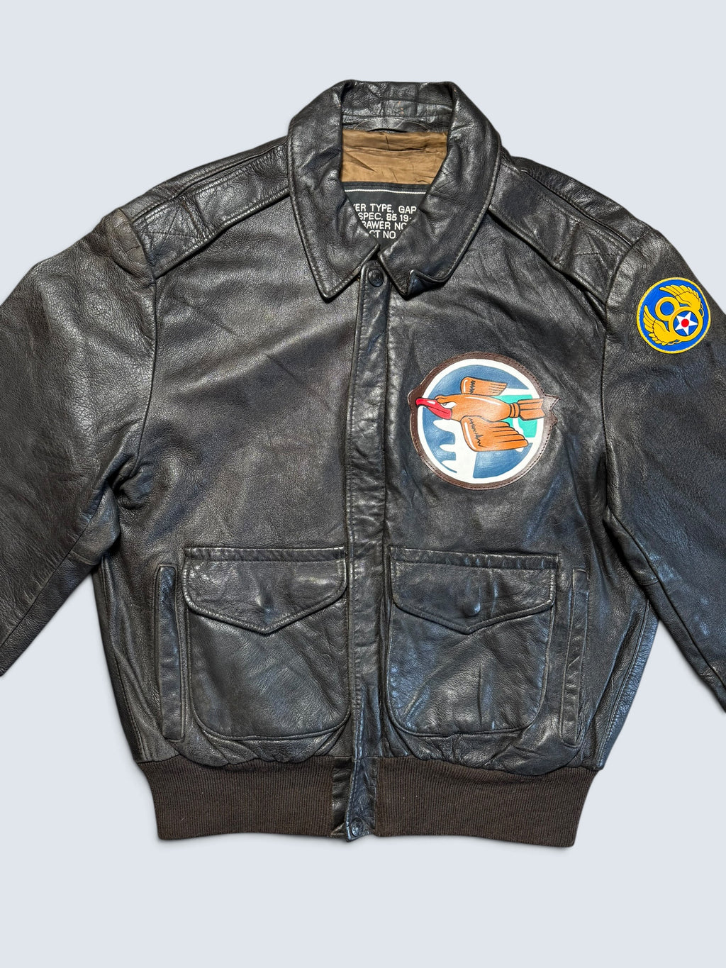 Jacket cuir flight A-2 Schott usa usaf Shoo Shoo Baby nose art patch black 80’s - 42 (M/L)