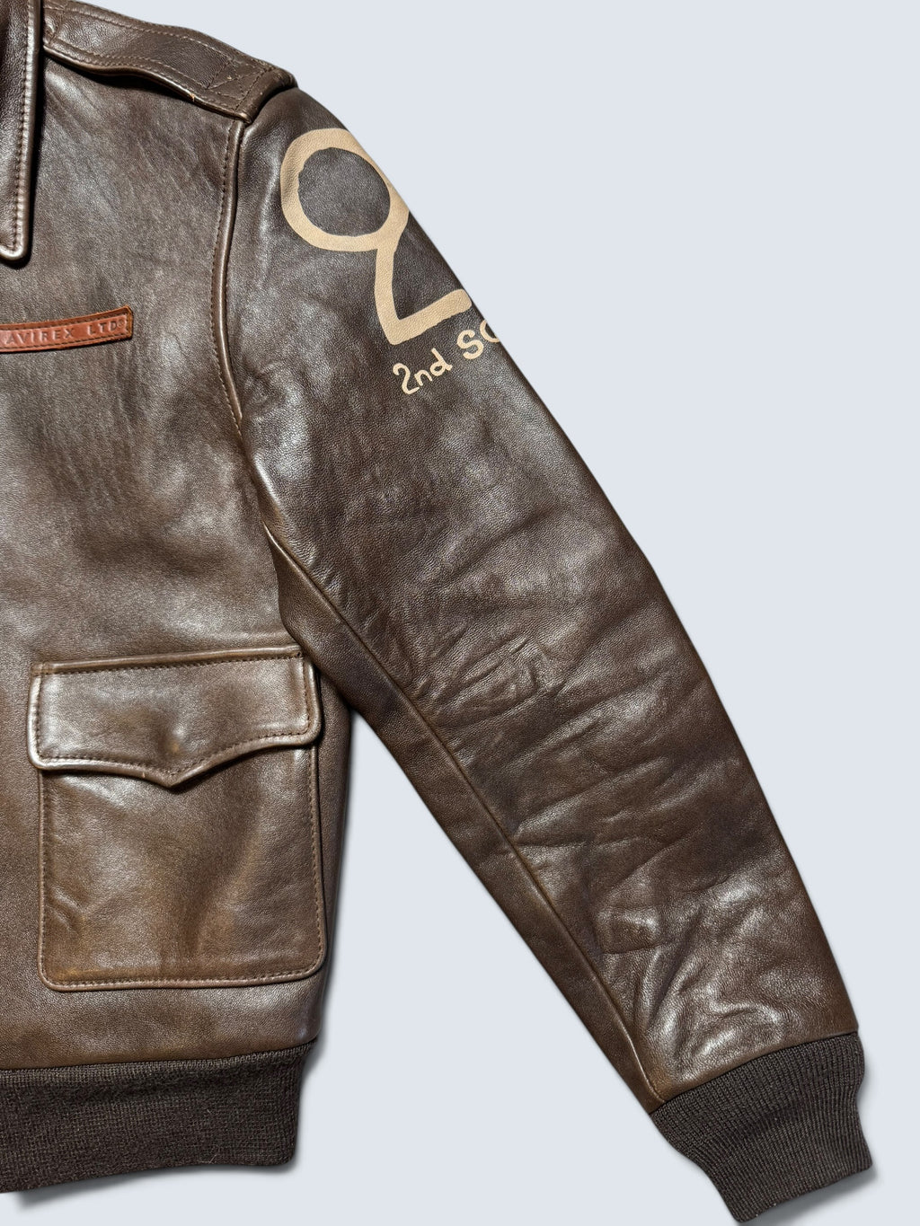 Jacket cuir cowhide flight A-2 Avirex LTD usaf nose art patch brown - S/M