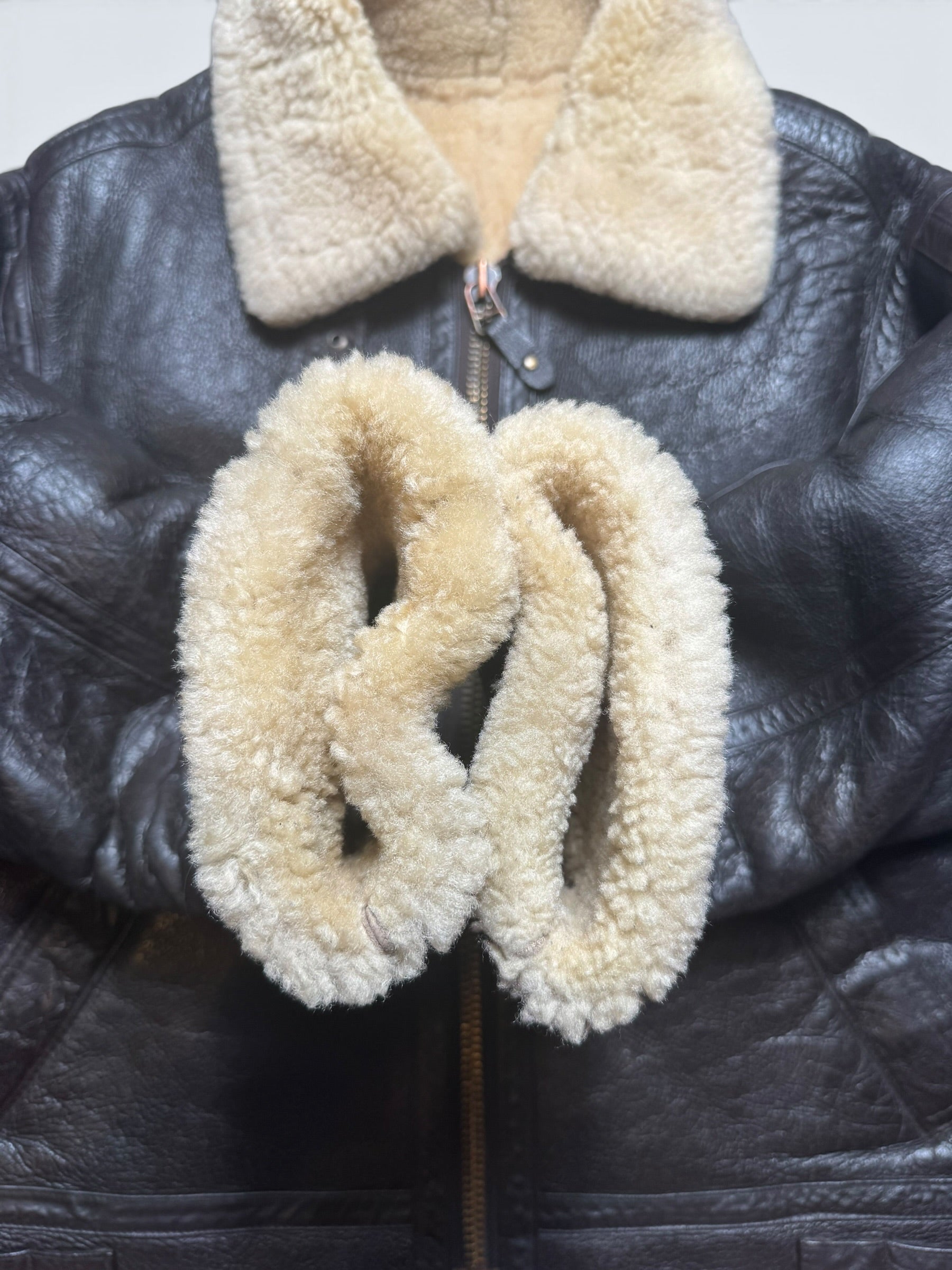 Jacket cuir bomber flight shearling aviator B-3 usaf black vintage 80’s - S/M