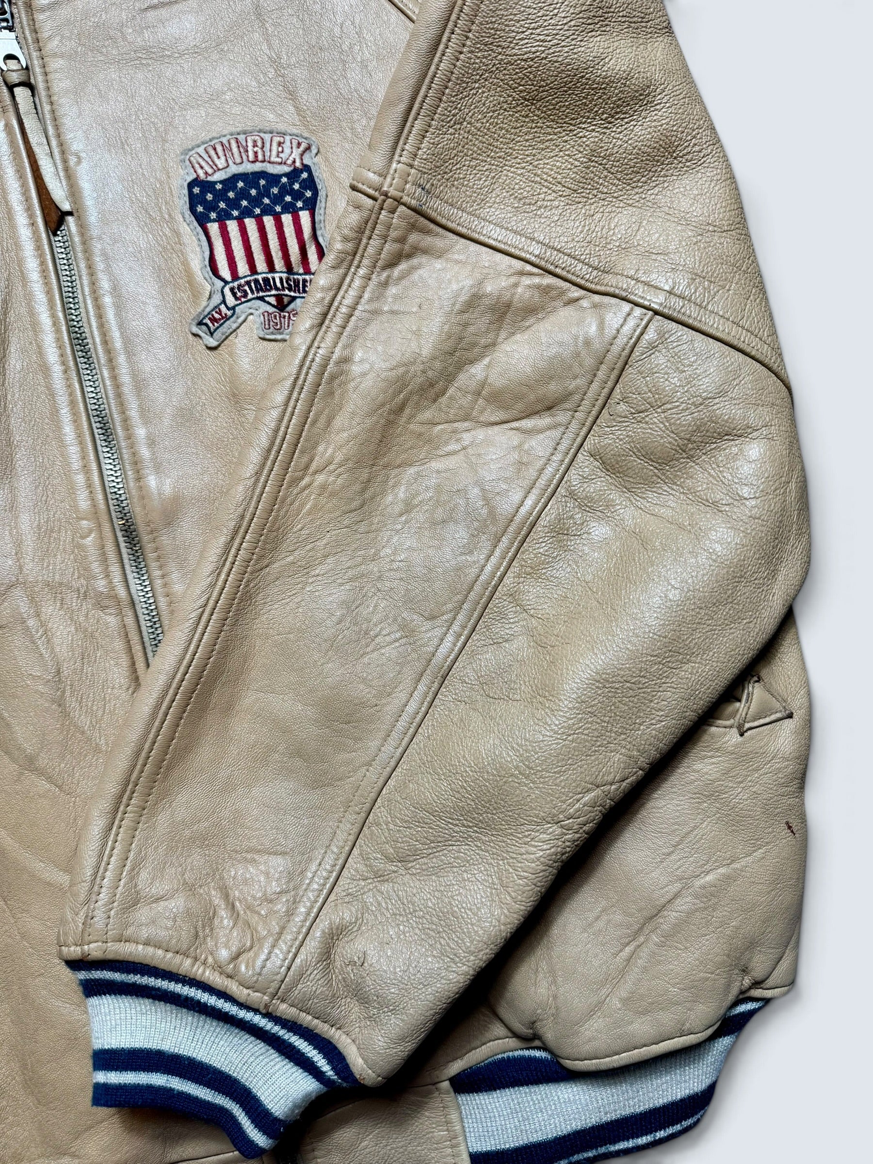 Jacket cuir varsity baseball sport Avirex ltd usa beige vintage 90’s - L