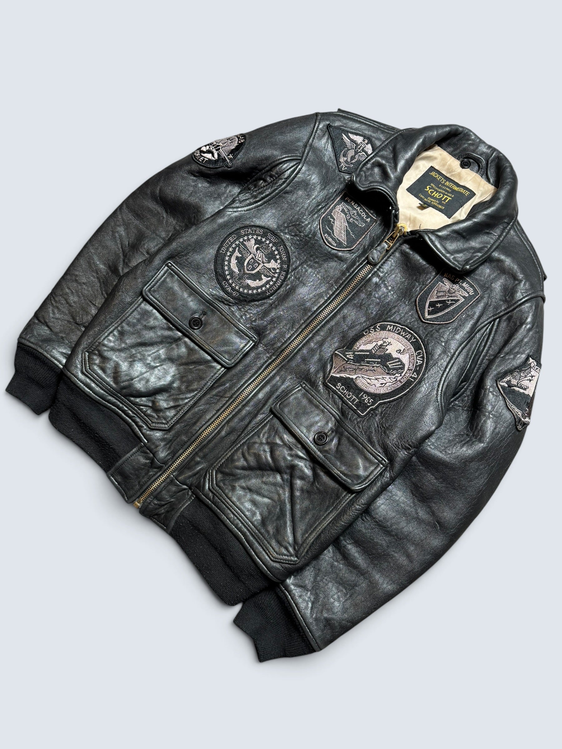 Jacket cuir cowhide flight pilot Schott NYC G-1 usn wings of gold full patch black 00's - M
