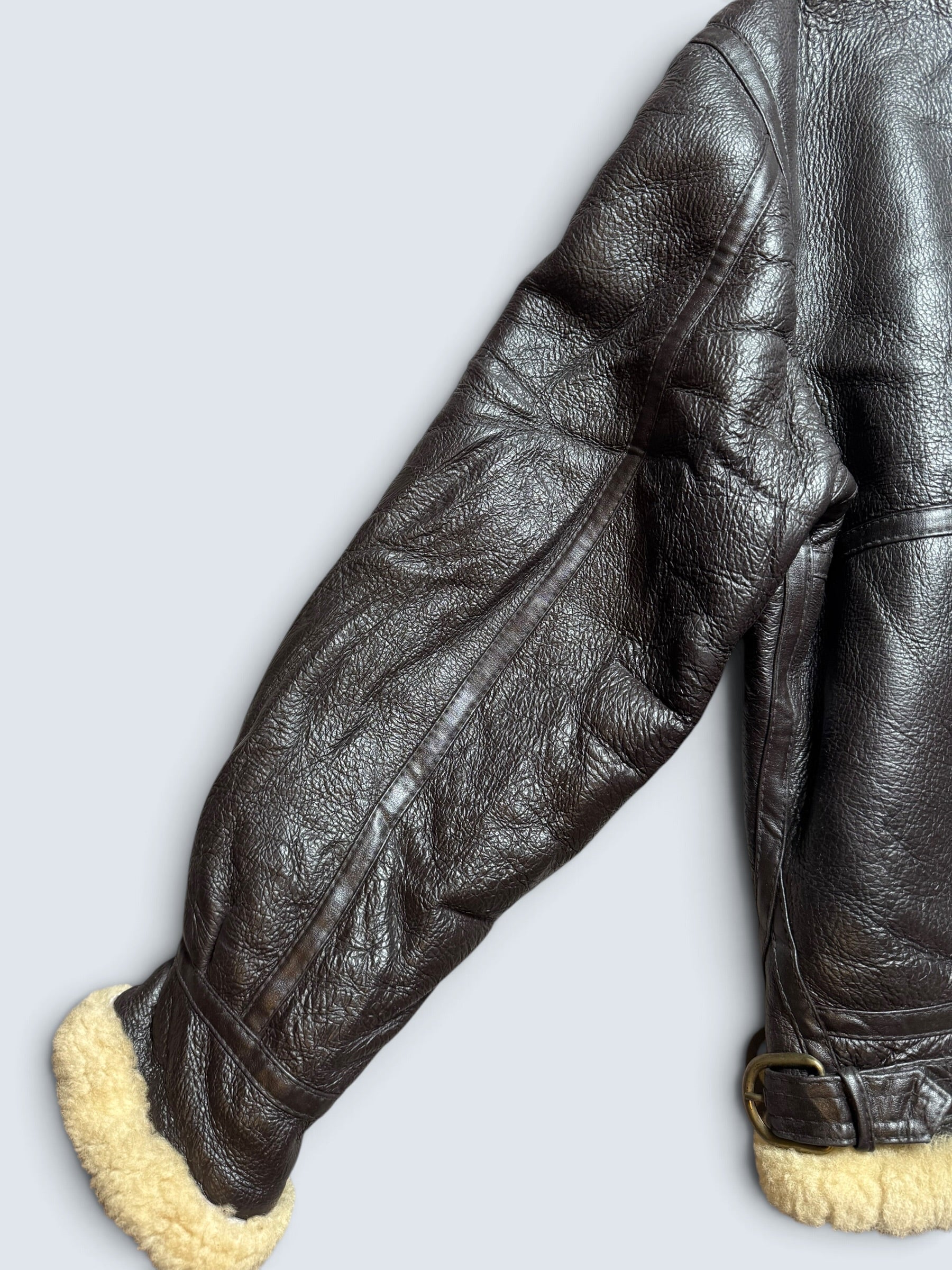 Jacket cuir bomber flight shearling aviator B-3 usaf black vintage 90’s - L