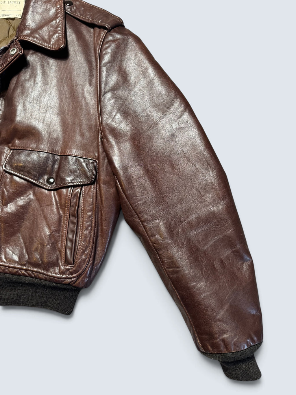 Jacket cuir cowhide flight bomber Schott NYC 674MS made in USA brown 70’s - 46 (XL)
