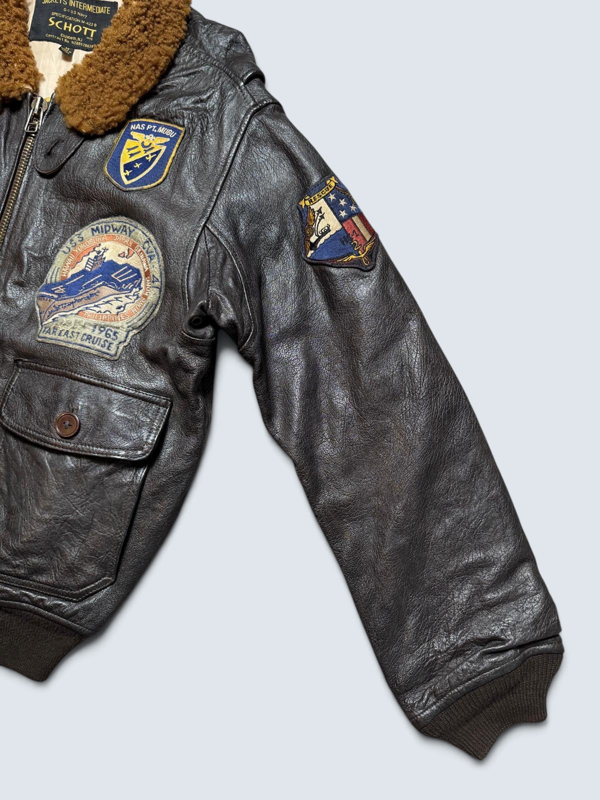 Jacket cuir cowhide flight G-1 Schott NYC Wings Of Gold Top Gun usn full patch black - M
