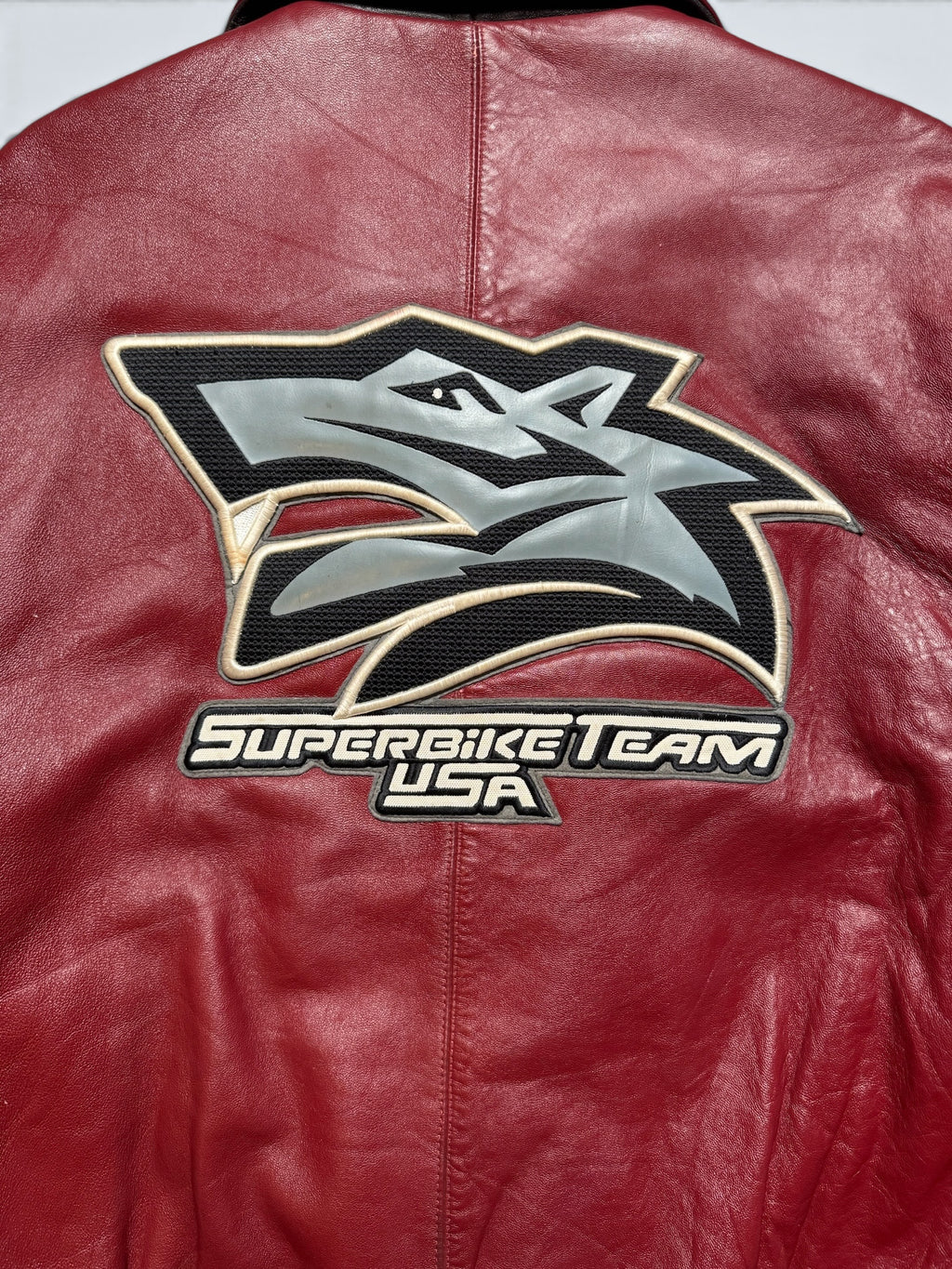 Jacket cuir cowhide varsity sport Avirex superbike team usa burgundy vintage 90's - XL
