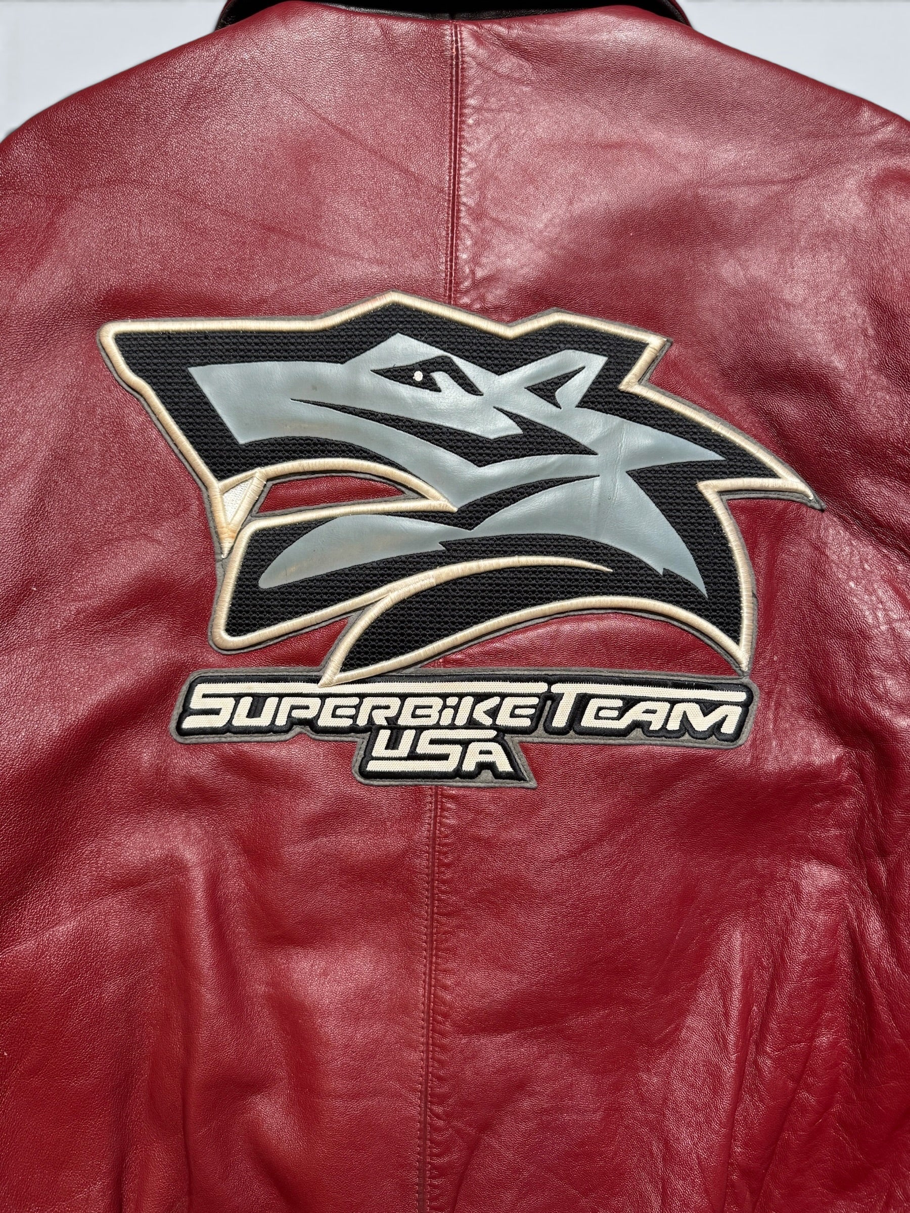 Jacket cuir cowhide varsity sport Avirex superbike team usa burgundy vintage 90's - XL