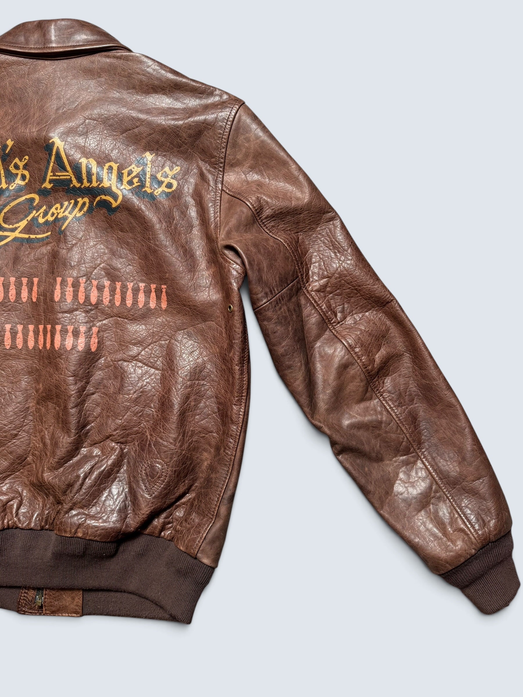 Jacket cuir horsehide flight A-2 Curphey Leather Hell's Angels patch & nose art usaf brown - 36 (S)