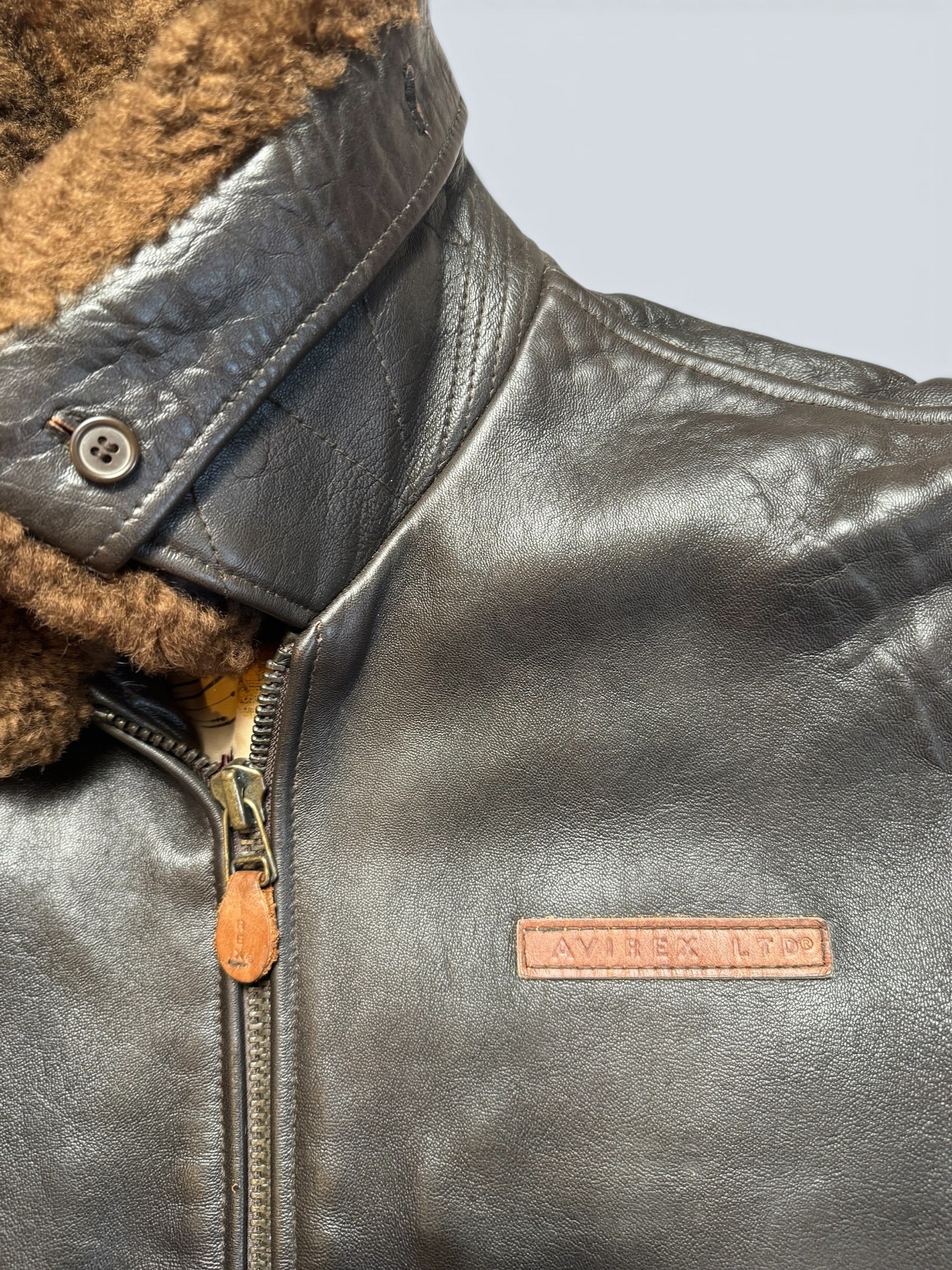 Jacket cuir cowhide flight G-1 col shearling Avirex Japan usn black 90’s - S/M
