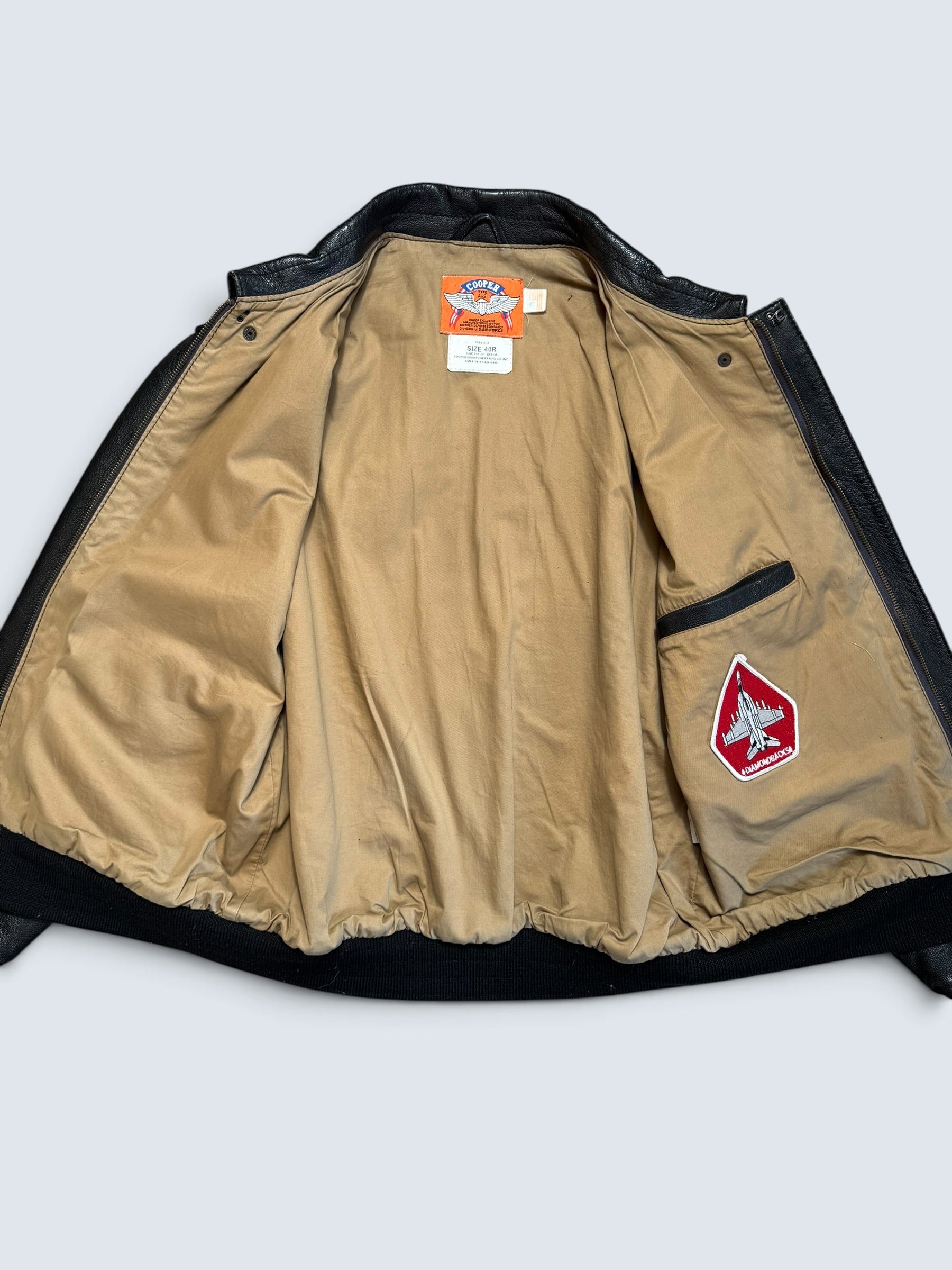 Jacket cuir goatskin flight A-2 Cooper usa usaf Nine-o-Nine nose art patch black 80’s - 40 (M)