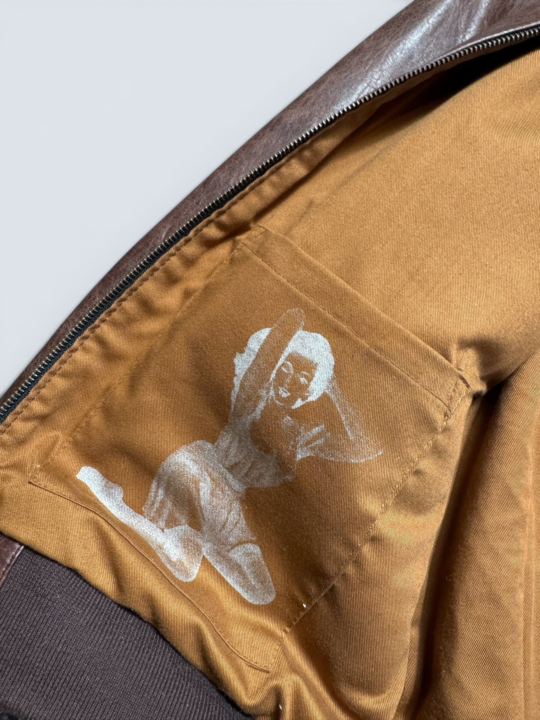 Jacket cuir horsehide flight A-2 Curphey Leather Hell's Angels patch & nose art usaf brown - 40 (M)