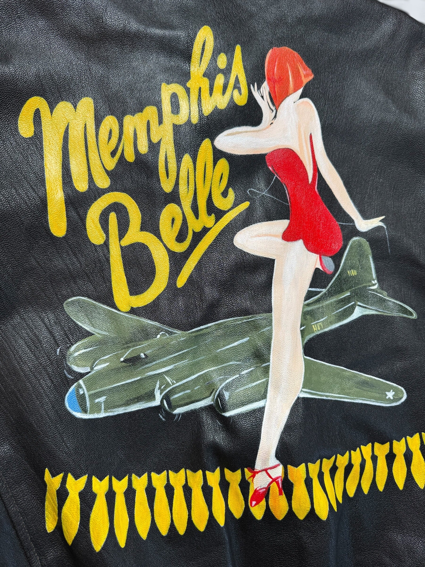 Jacket cuir goatskin flight A-2 Cockpit made in usa usaf Menphis Belle nose art patch black - 40 (L/XL)
