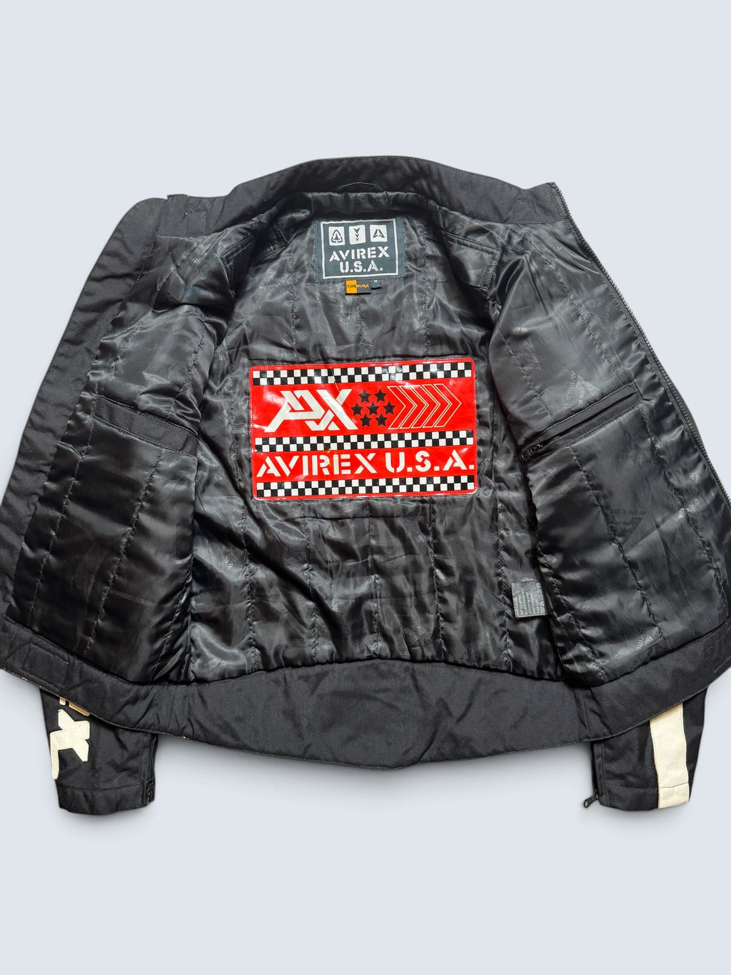 Jacket racing motorcycle Avirex usa cordura & leather black white vintage 00’s - S