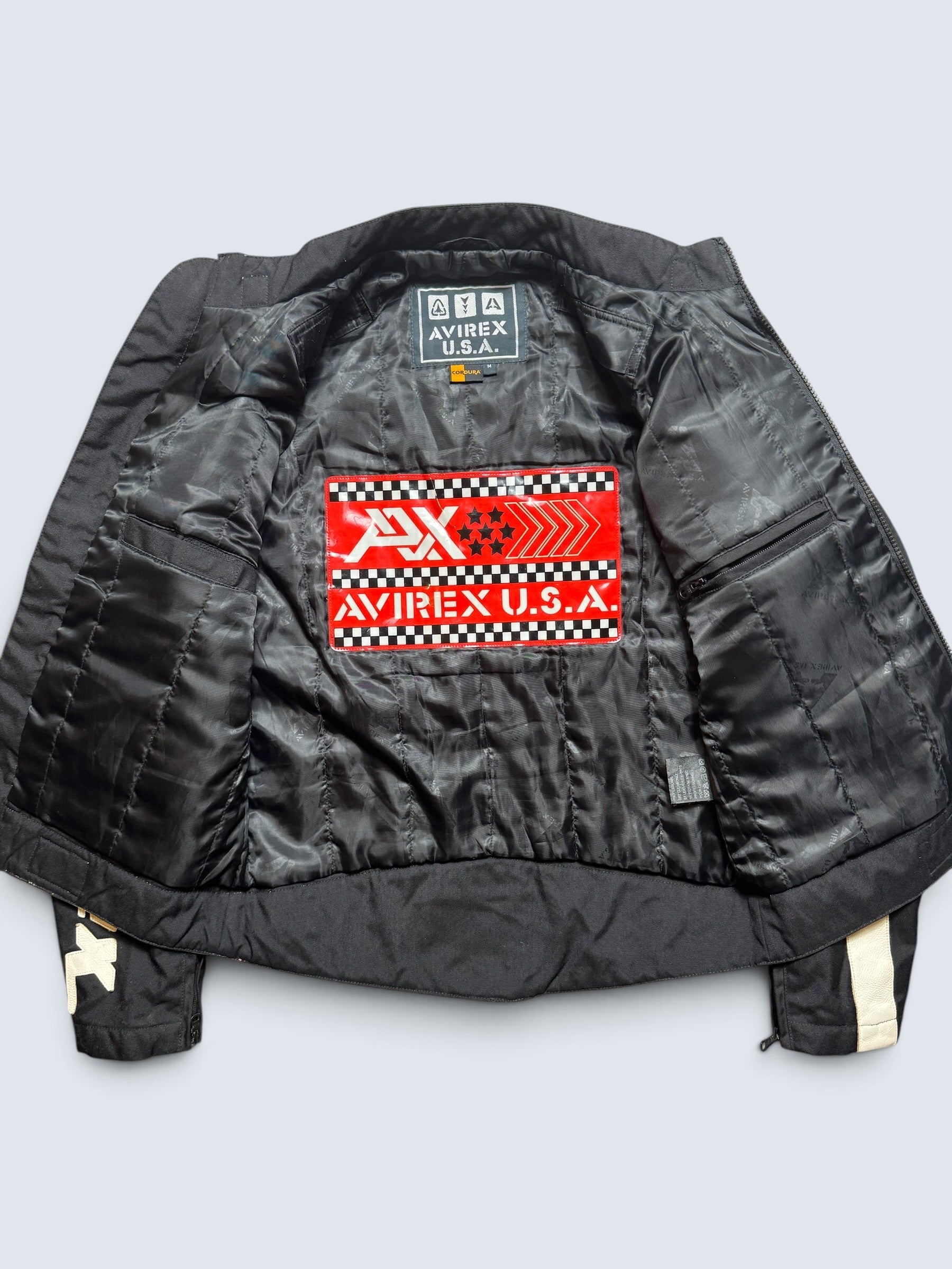 Jacket racing motorcycle Avirex usa cordura & leather black white vintage 00’s - S