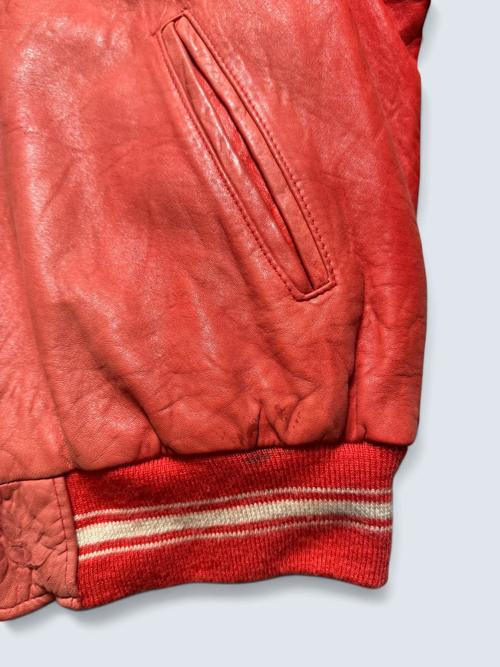 Jacket cuir varsity baseball stadium Schott NYC made in USA red white vintage 80/90’s - XL