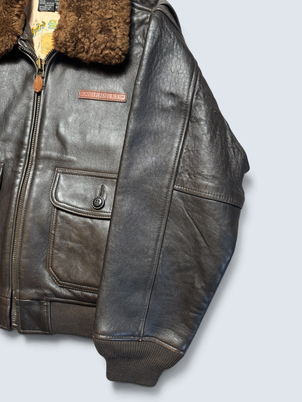 Jacket cuir cowhide flight G-1 col shearling Avirex Japan usn black 90’s - S/M