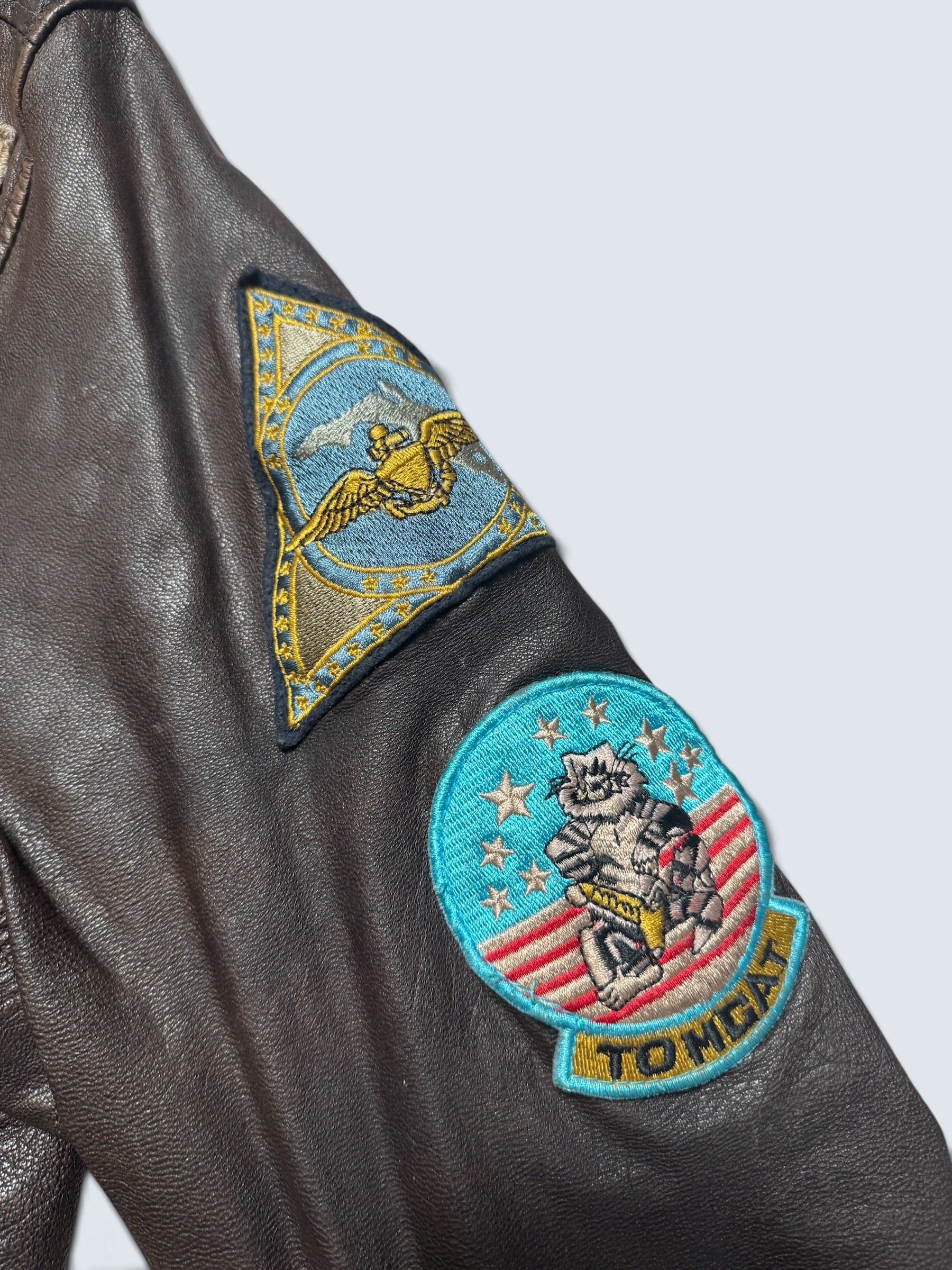Jacket cuir cowhide flight G-1 Avirex LTD Japan exclusive Top Gun usn full patch brown 90’s - S