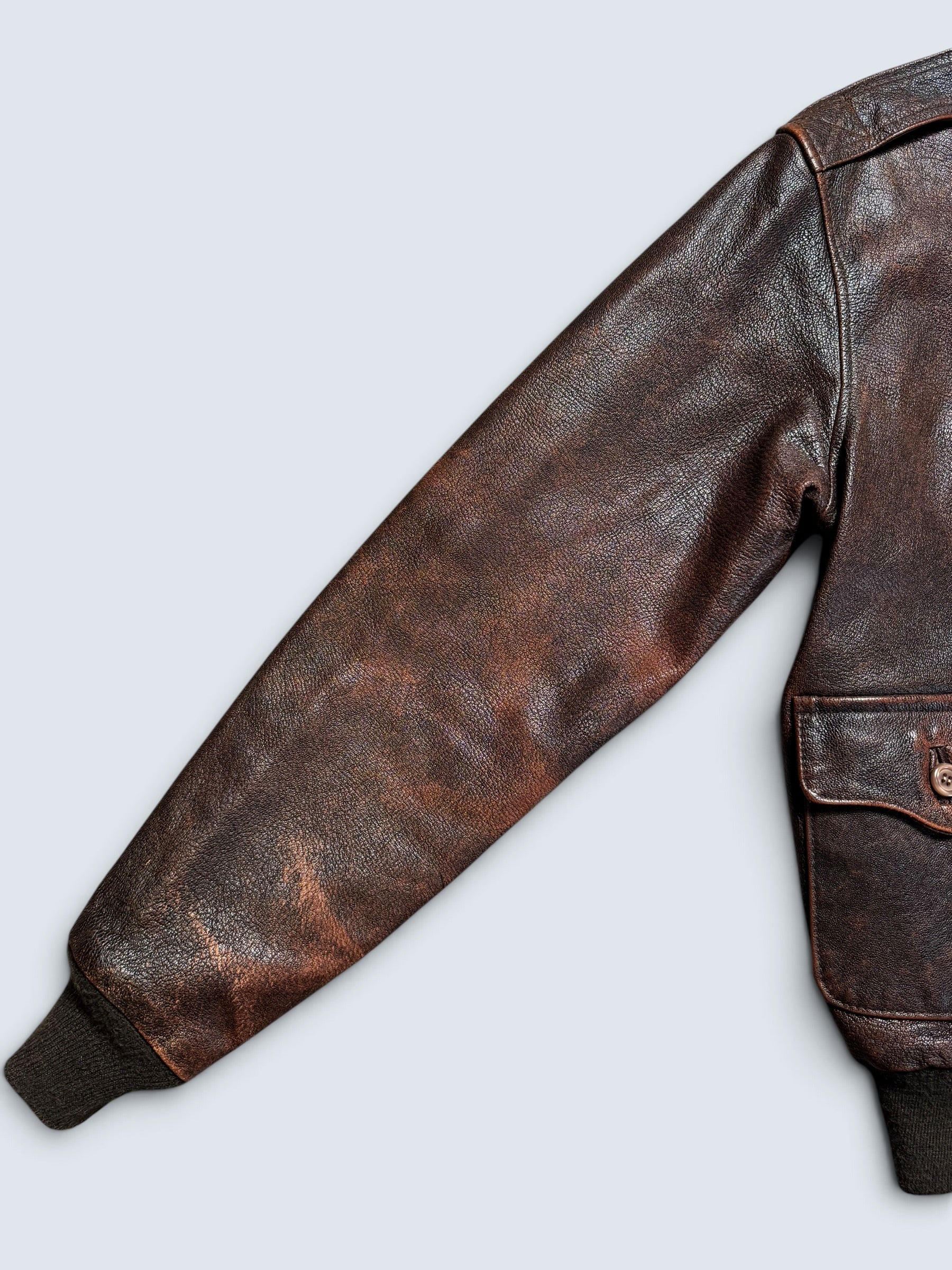 Jacket cuir cowhide flight A-2 Avirex Fielders Choice usaf nose art brown 80’s - 38 (M)