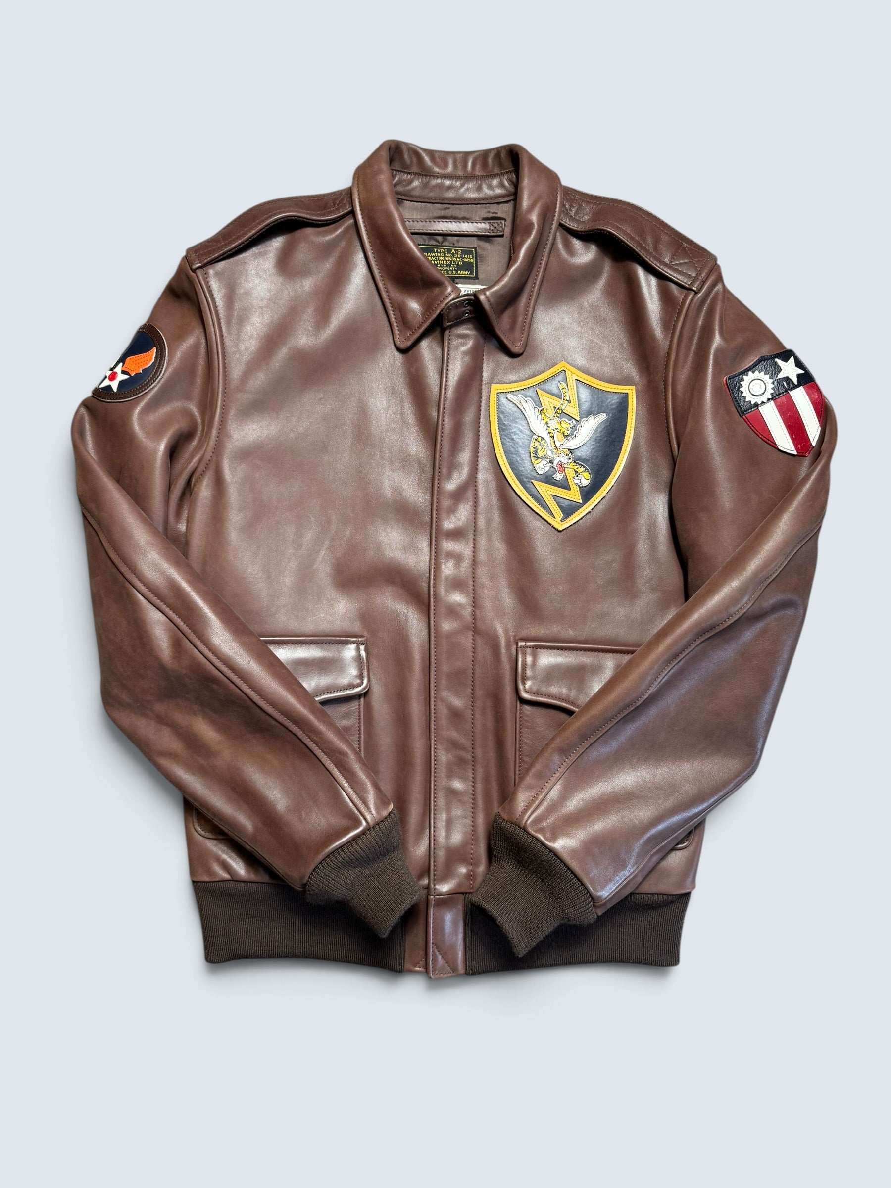 Jacket cuir cowhide flight A-2 Avirex LTD usaf flying tigers full patch brown - 38 (S/M)