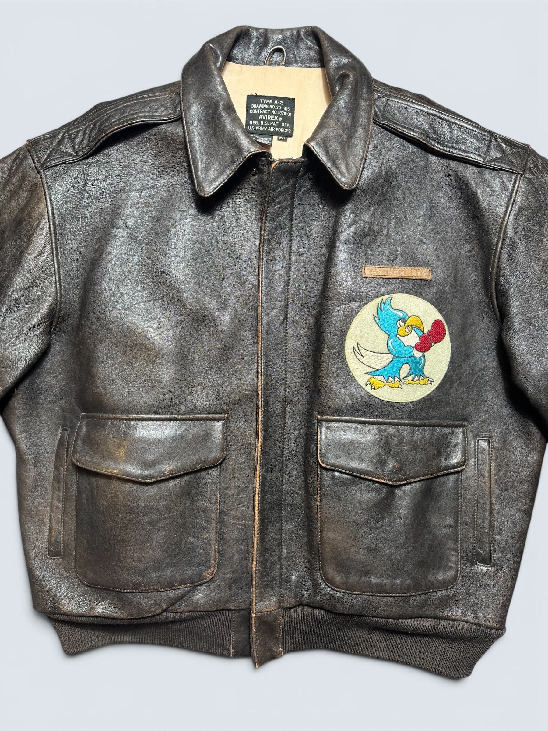 Jacket cuir flight A-2 Avirex usaf England 1941 nose art patch black 90’s - 2XL/3XL