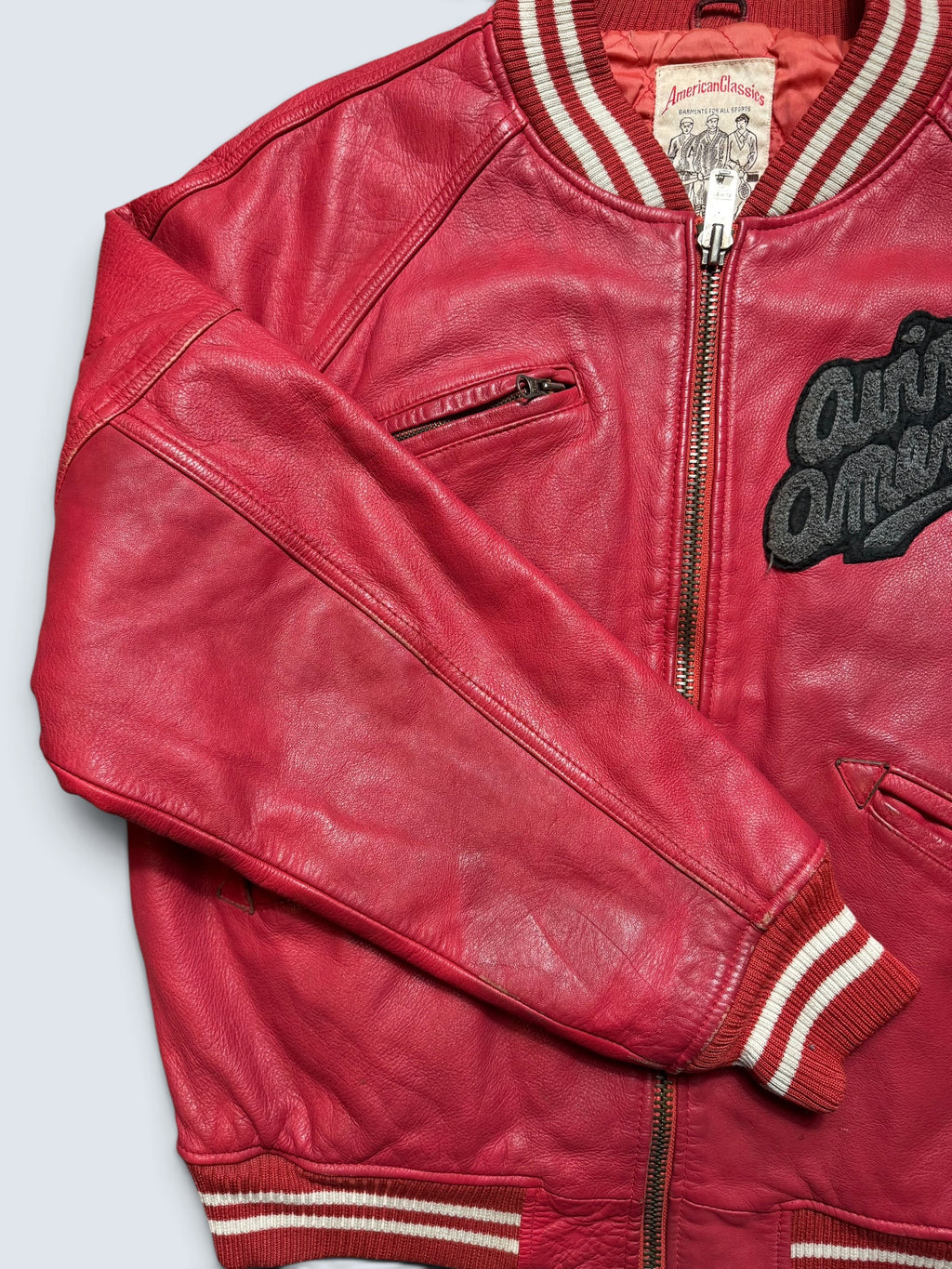 Jacket cuir varsity baseball Avirex ltd made in USA track field red vintage 80/90’s - M