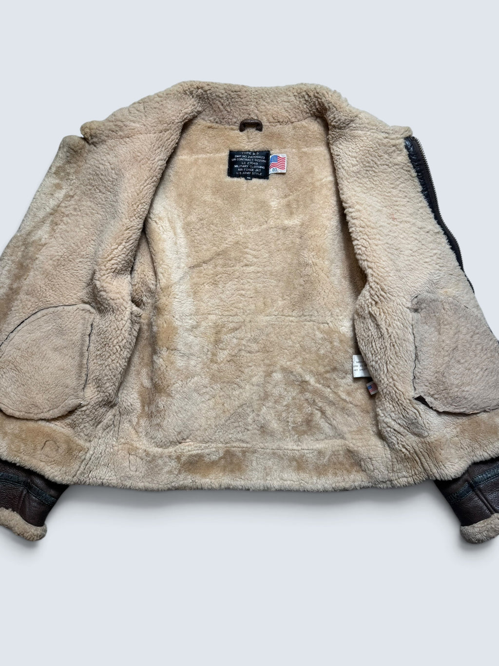 Jacket cuir bomber flight shearling aviator B-3 usaf brown vintage 80’s - L