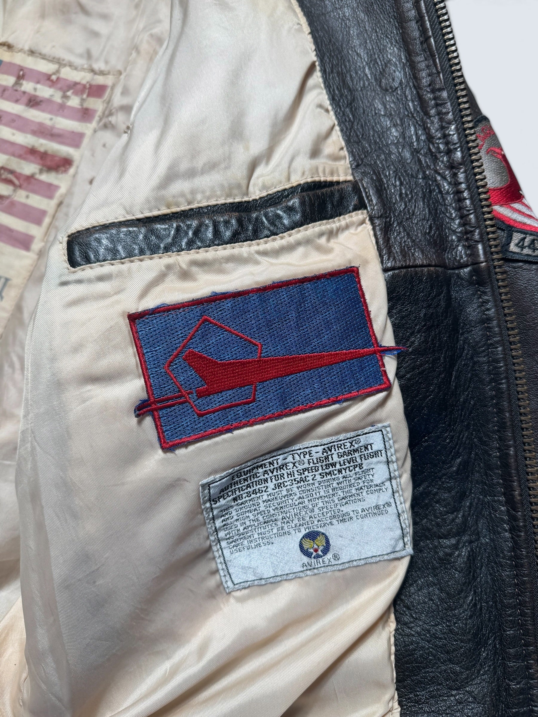 Jacket cuir cowhide flight G-1 Avirex usn full patch Mig-29 brown 1990 - XS/S