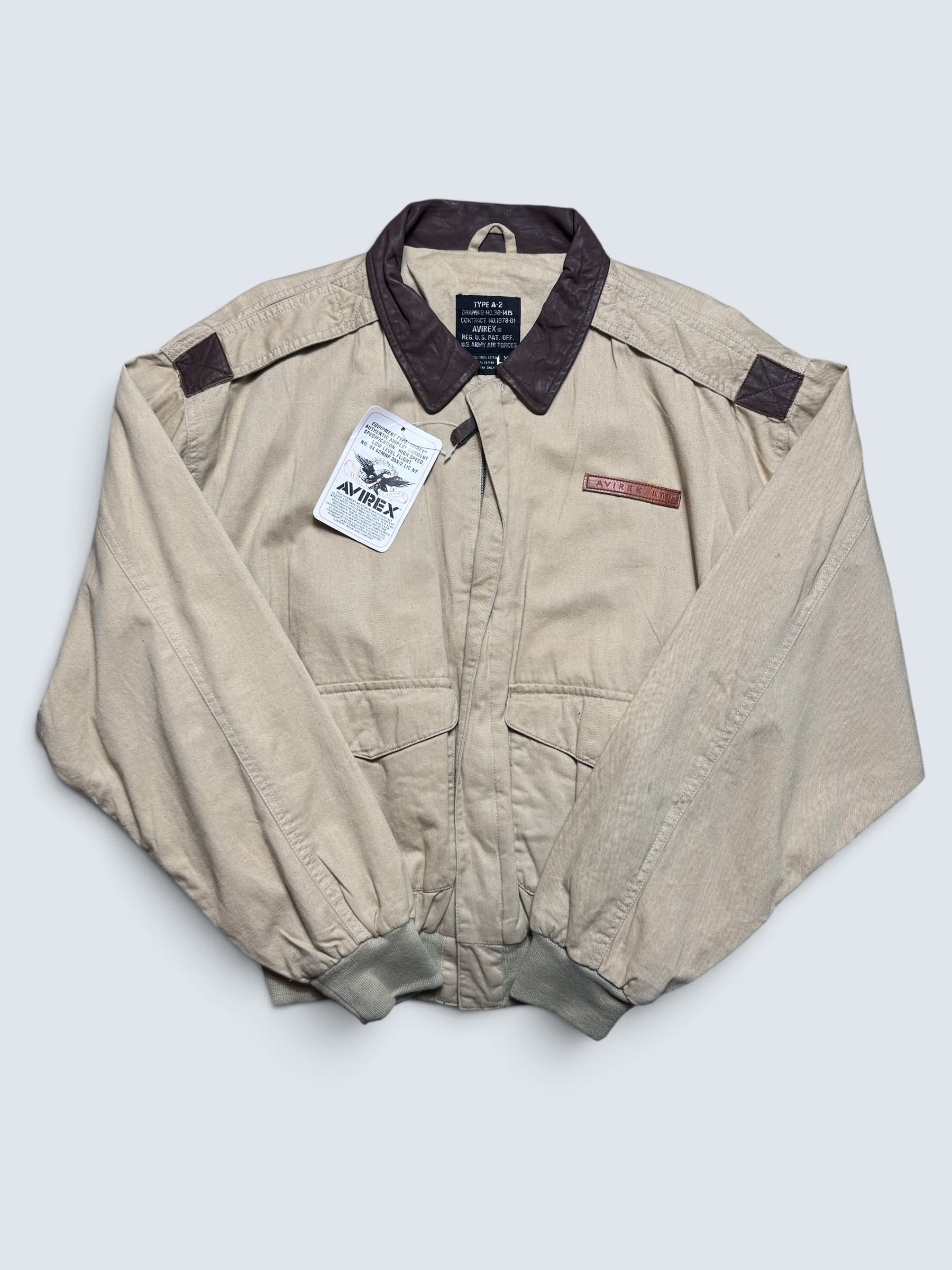Jacket deadstock flight A-2 Cotton Twill Avirex usa usaf patch beige 1992 - L/XL